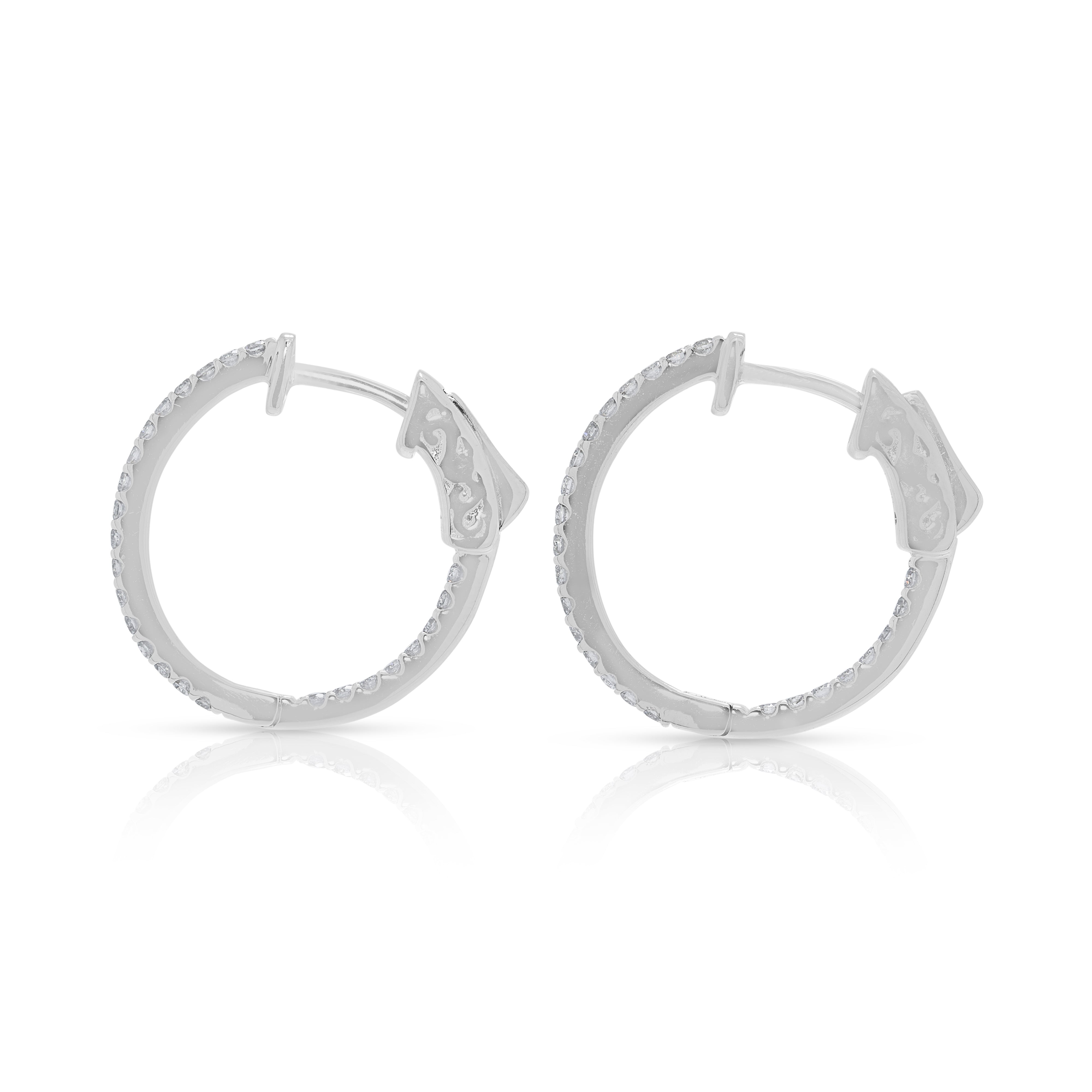 Radiant 0.52ct Natural Diamond Hoop Earrings by Michael Trio in 18K White Gold