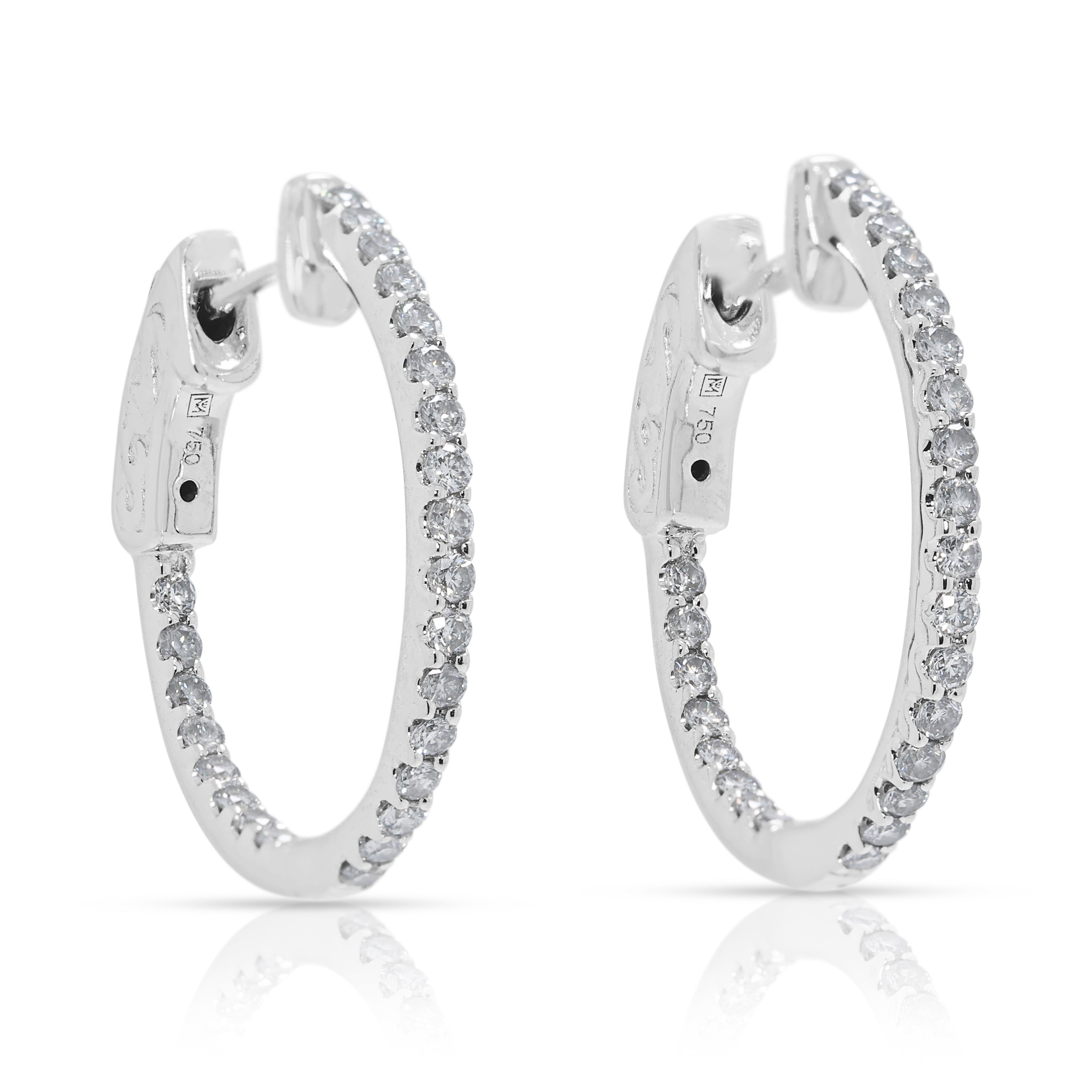 Radiant 0.52ct Natural Diamond Hoop Earrings by Michael Trio in 18K White Gold