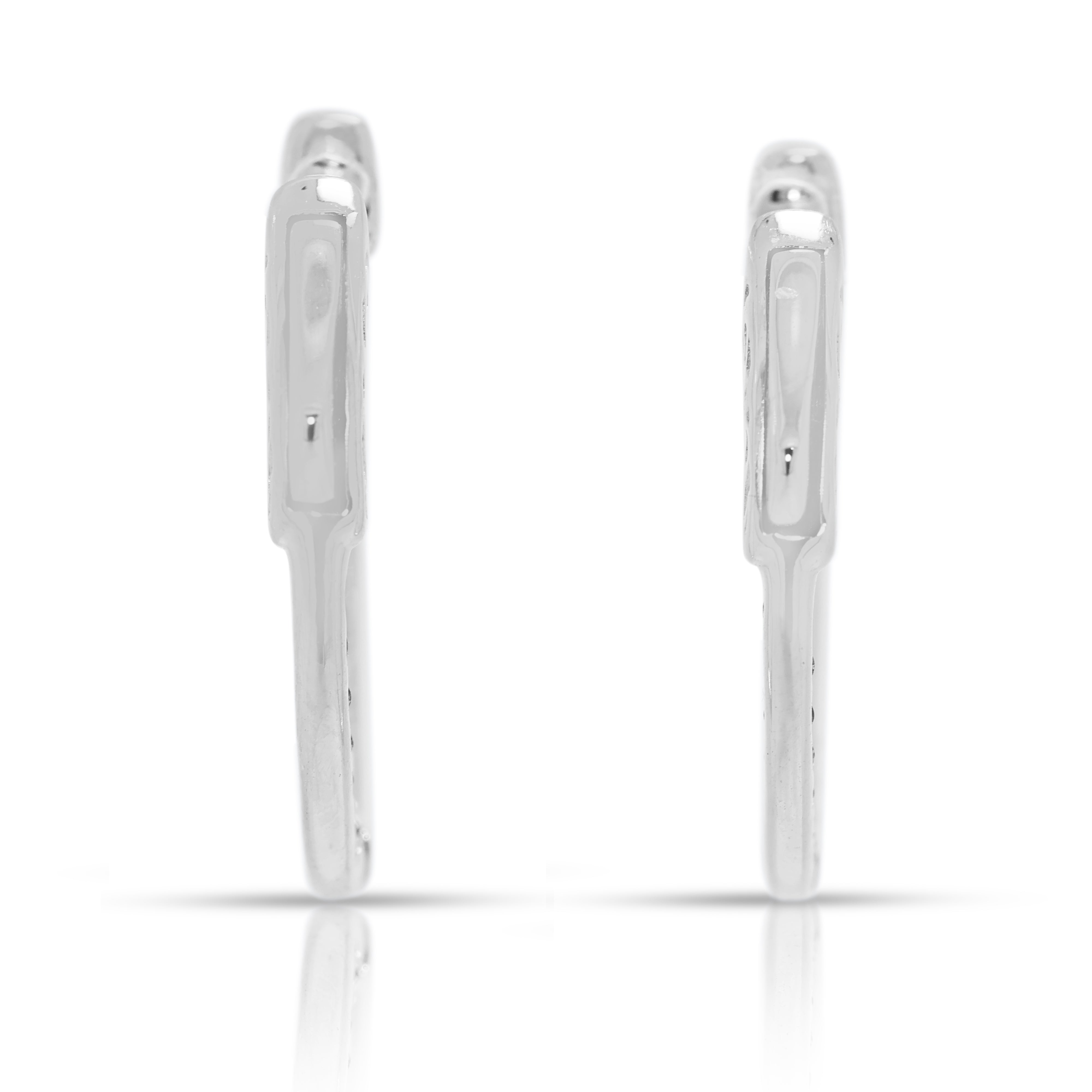 Radiant 0.52ct Natural Diamond Hoop Earrings by Michael Trio in 18K White Gold