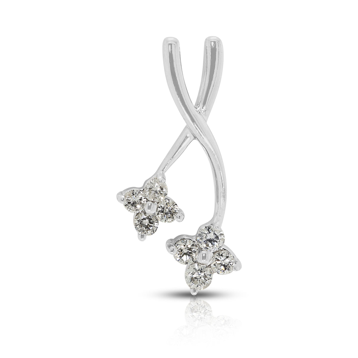 Exquisite 0.14ct Natural Diamond Bypass Flower Cluster Pendant in 18K White Gold