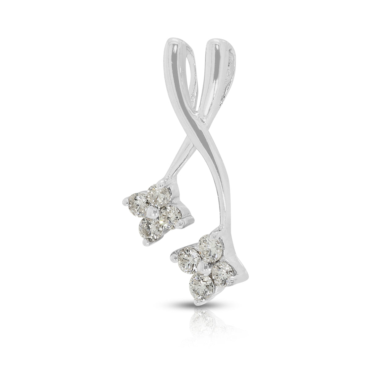 Exquisite 0.14ct Natural Diamond Bypass Flower Cluster Pendant in 18K White Gold