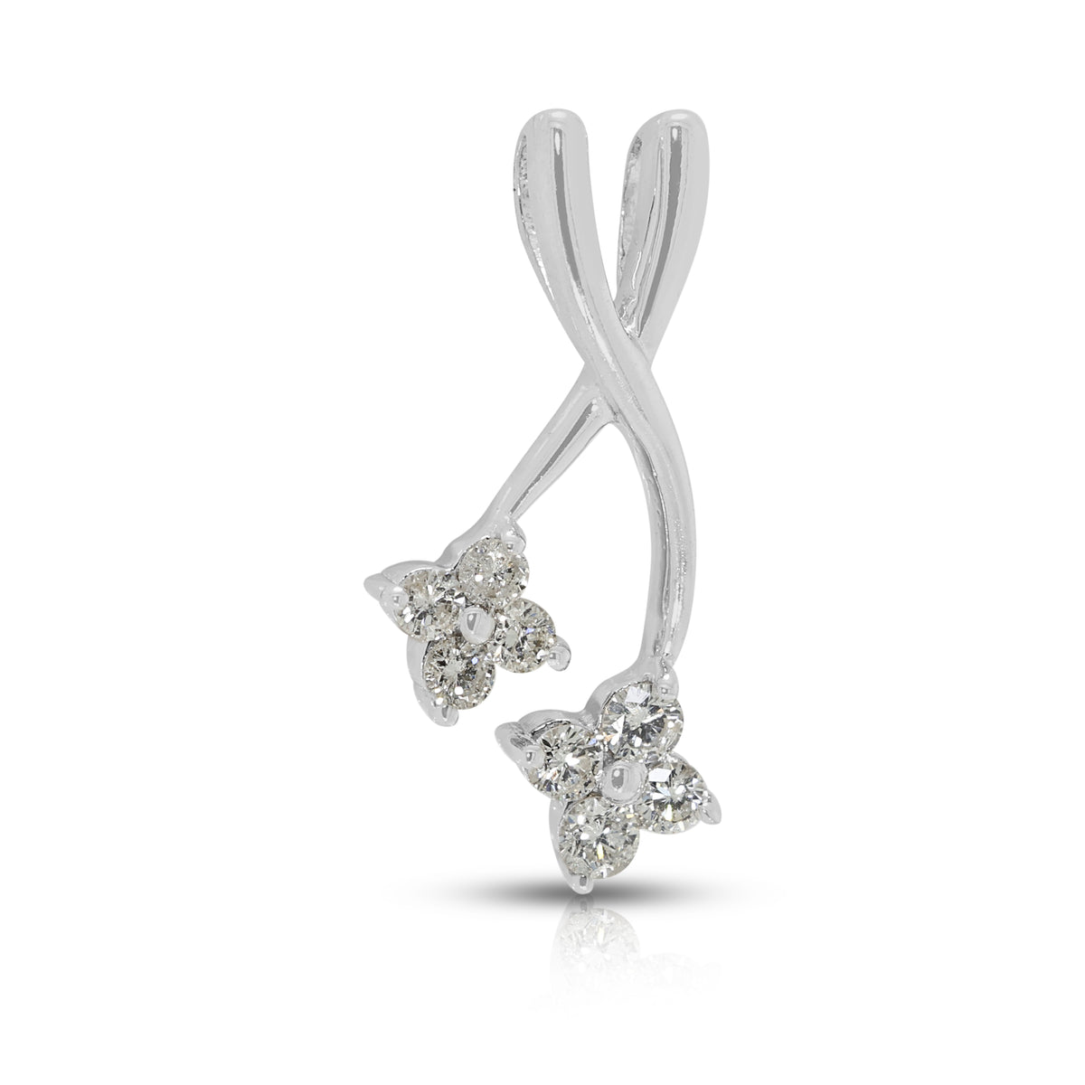 Exquisite 0.14ct Natural Diamond Bypass Flower Cluster Pendant in 18K White Gold