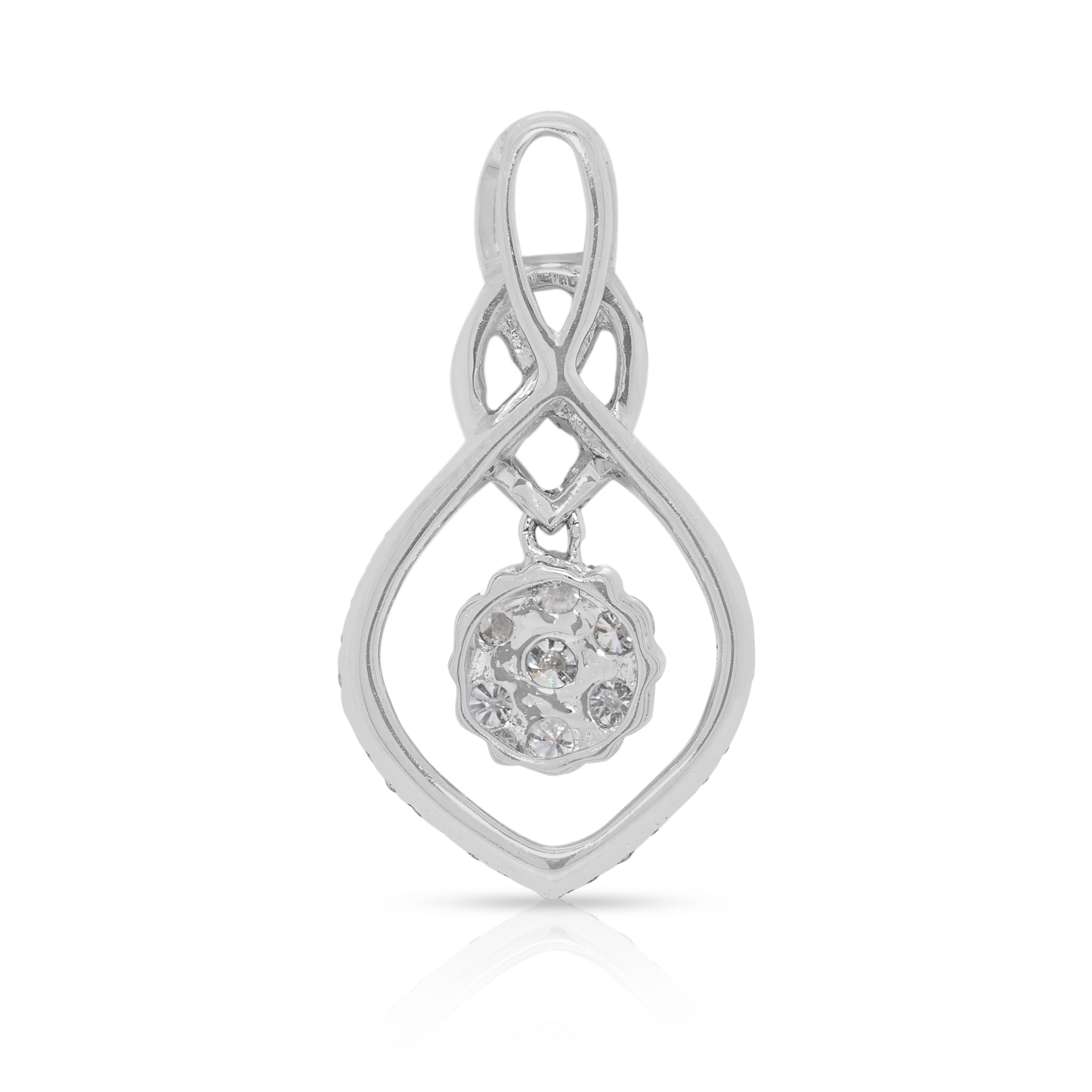 Radiant 0.4ct Pear-Shaped Halo Cluster Natural Diamond Pendant in 18K White Gold