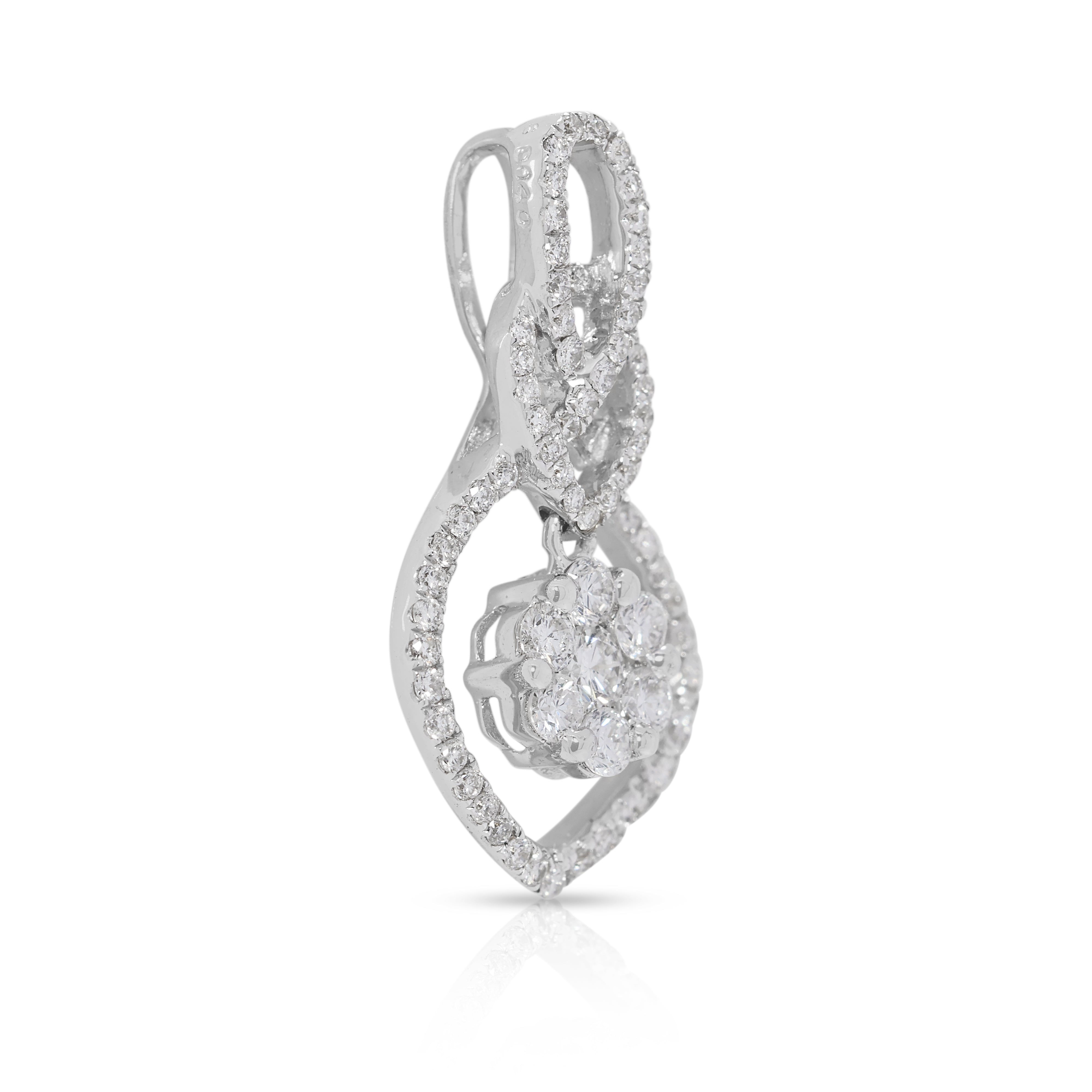 Radiant 0.4ct Pear-Shaped Halo Cluster Natural Diamond Pendant in 18K White Gold