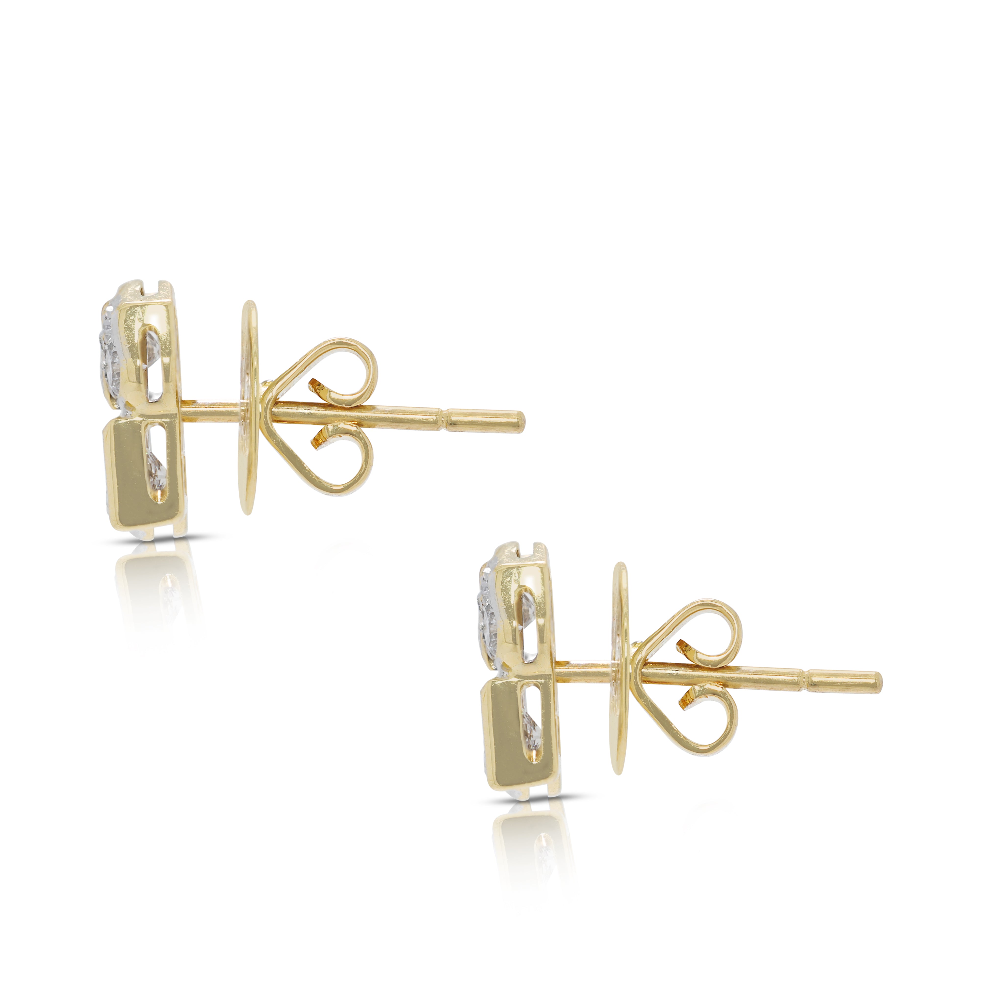 Striking 0.78ct Princess & Round Natural Diamond Earrings in 18K Two-Toned Gold