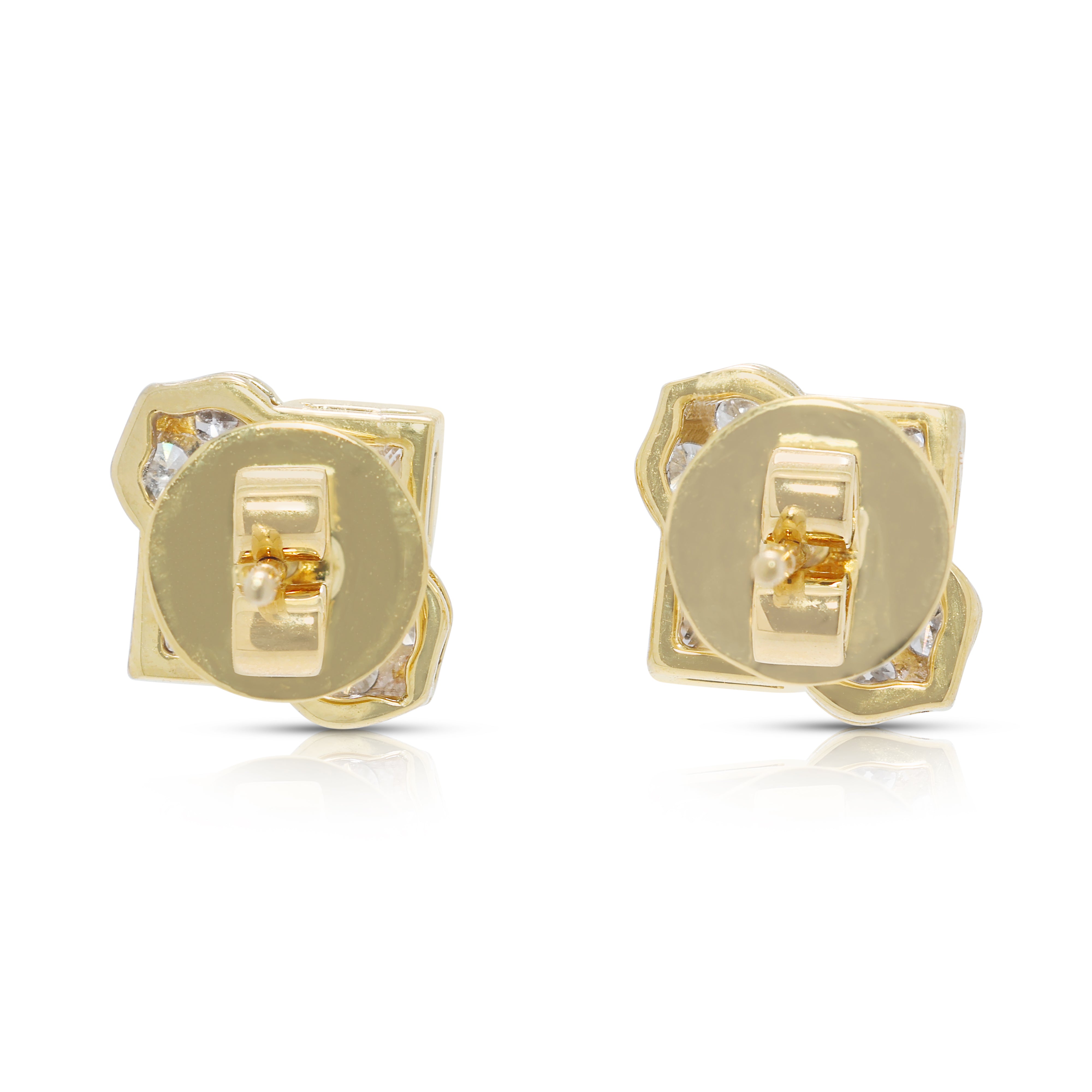 Striking 0.78ct Princess & Round Natural Diamond Earrings in 18K Two-Toned Gold