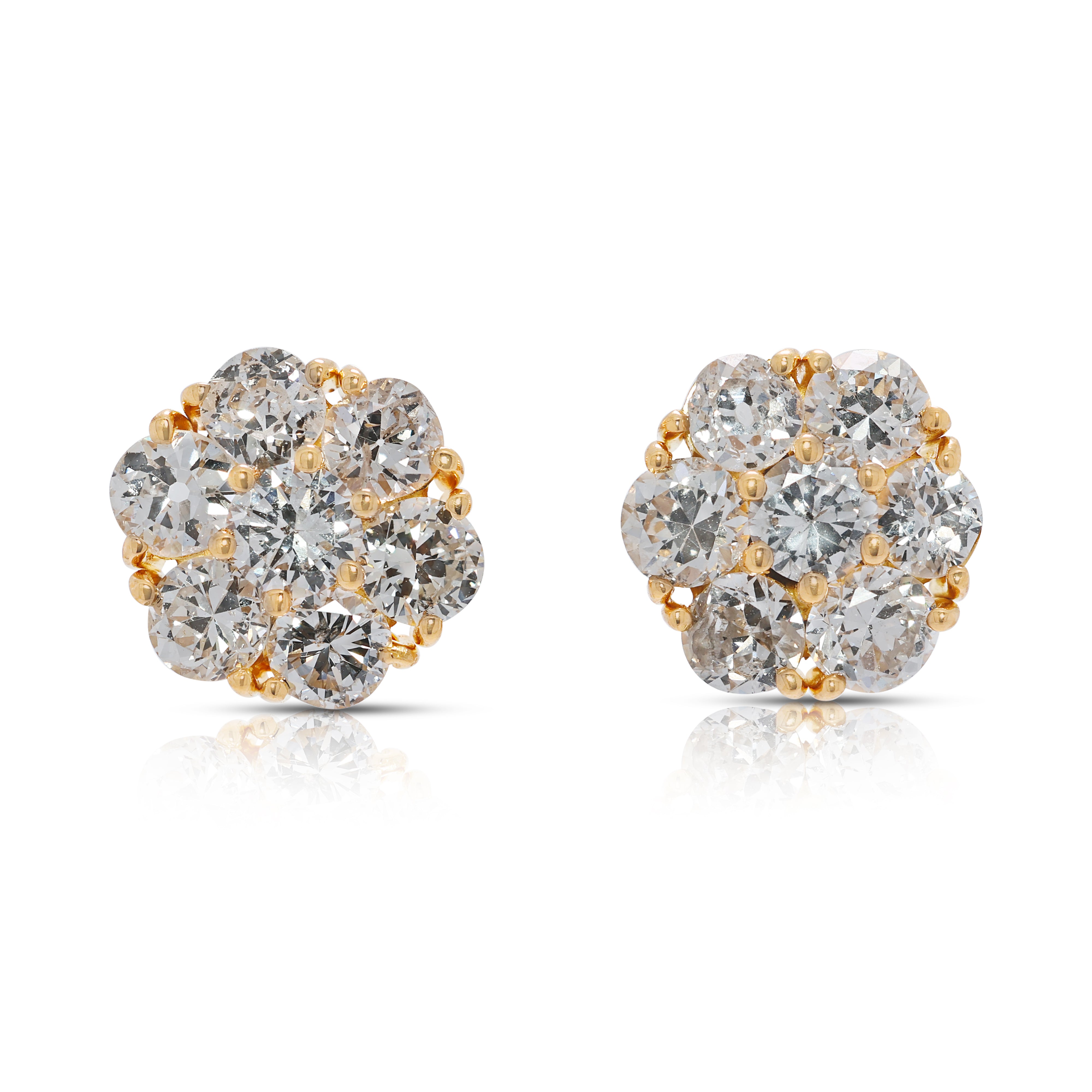 Vintage-Inspired 2.66ct Old Mine Cut Natural Diamond Earrings in 20K Yellow Gold