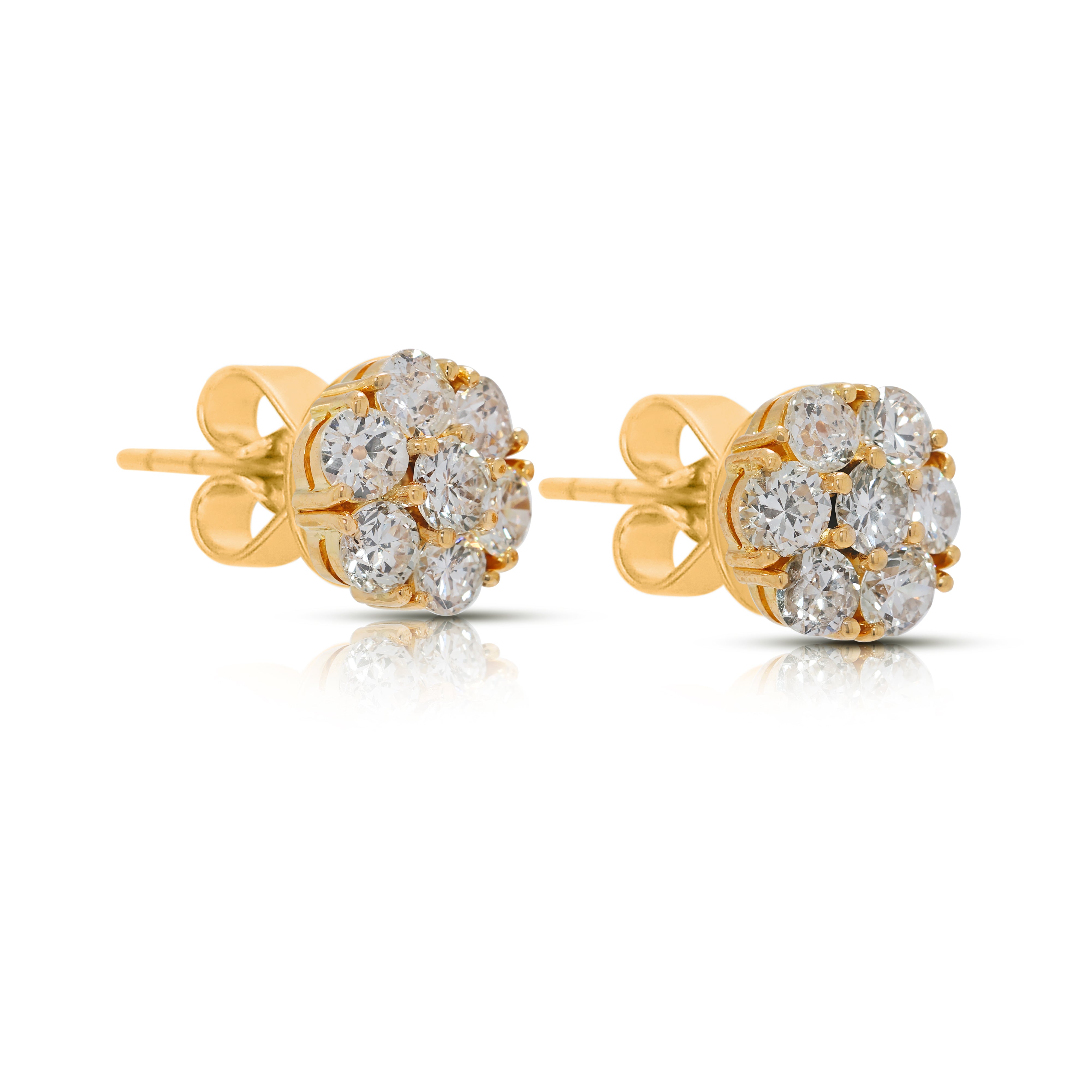 Vintage-Inspired 2.66ct Old Mine Cut Natural Diamond Earrings in 20K Yellow Gold