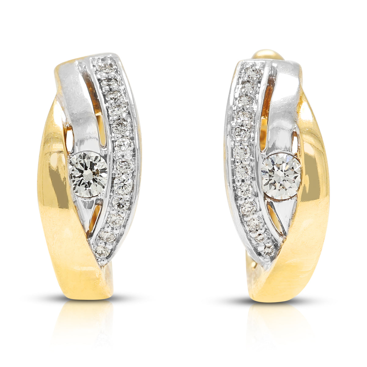 Captivating 0.12ct Natural Diamond Two-Tone Hoop Earrings in 18K White & Yellow Gold