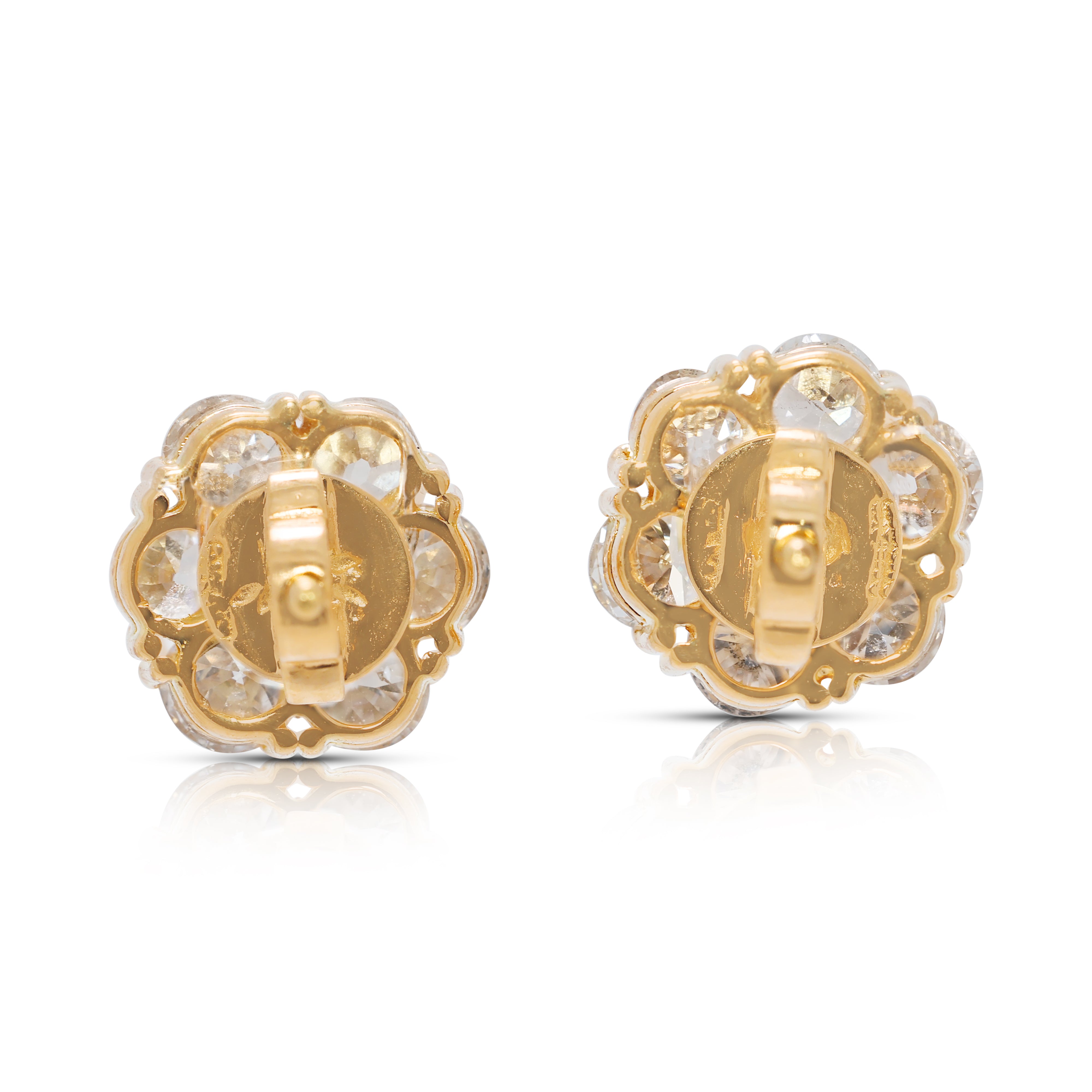 Vintage-Inspired 2.66ct Old Mine Cut Natural Diamond Earrings in 20K Yellow Gold