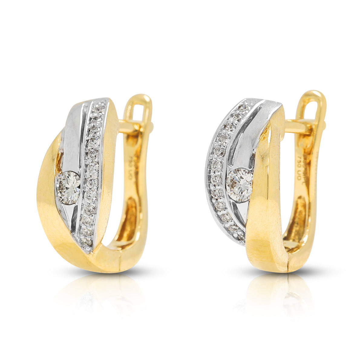 Captivating 0.12ct Natural Diamond Two-Tone Hoop Earrings in 18K White & Yellow Gold