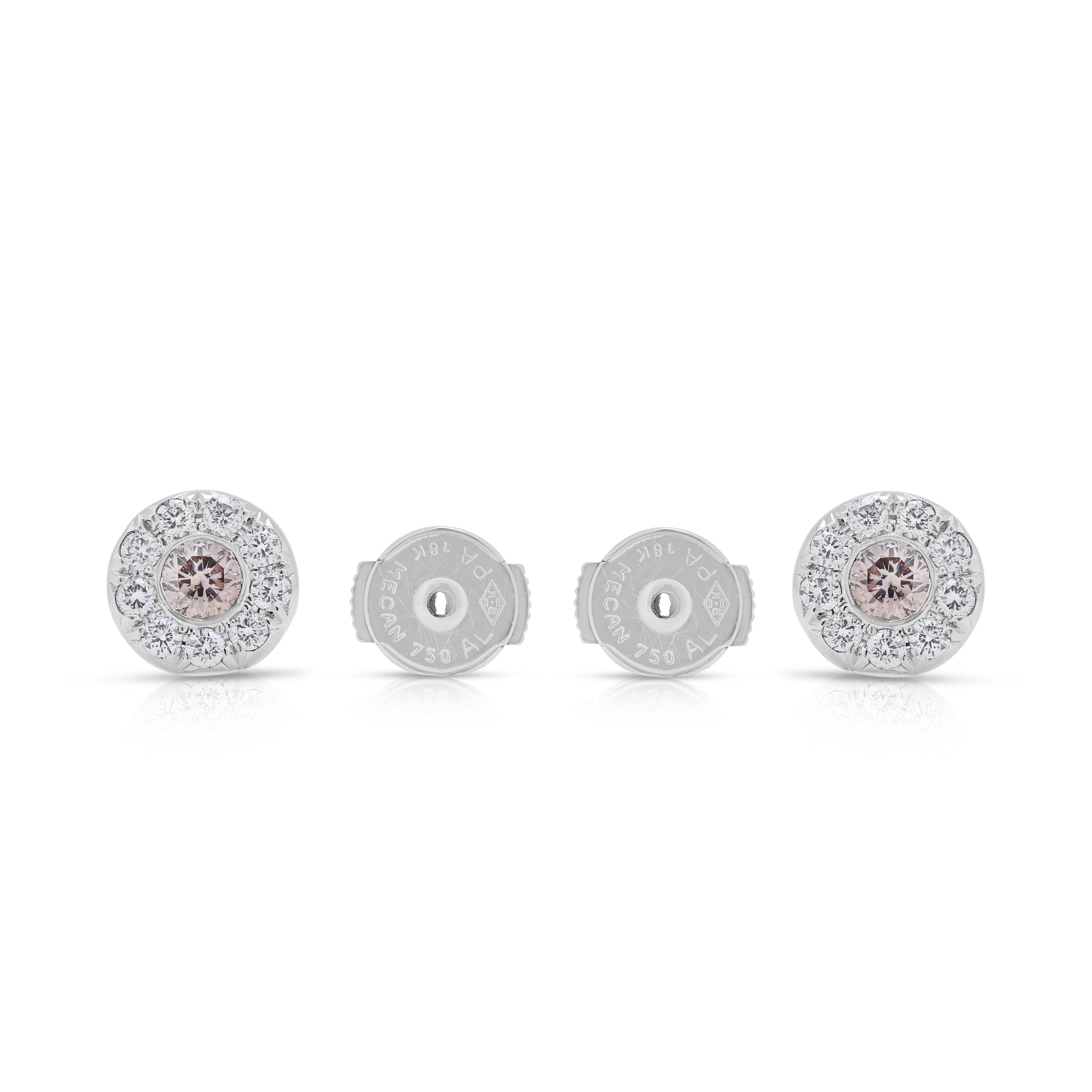 Chic 0.21ct Fancy Pink and White Natural Diamonds Stud Earrings in 18K White Gold