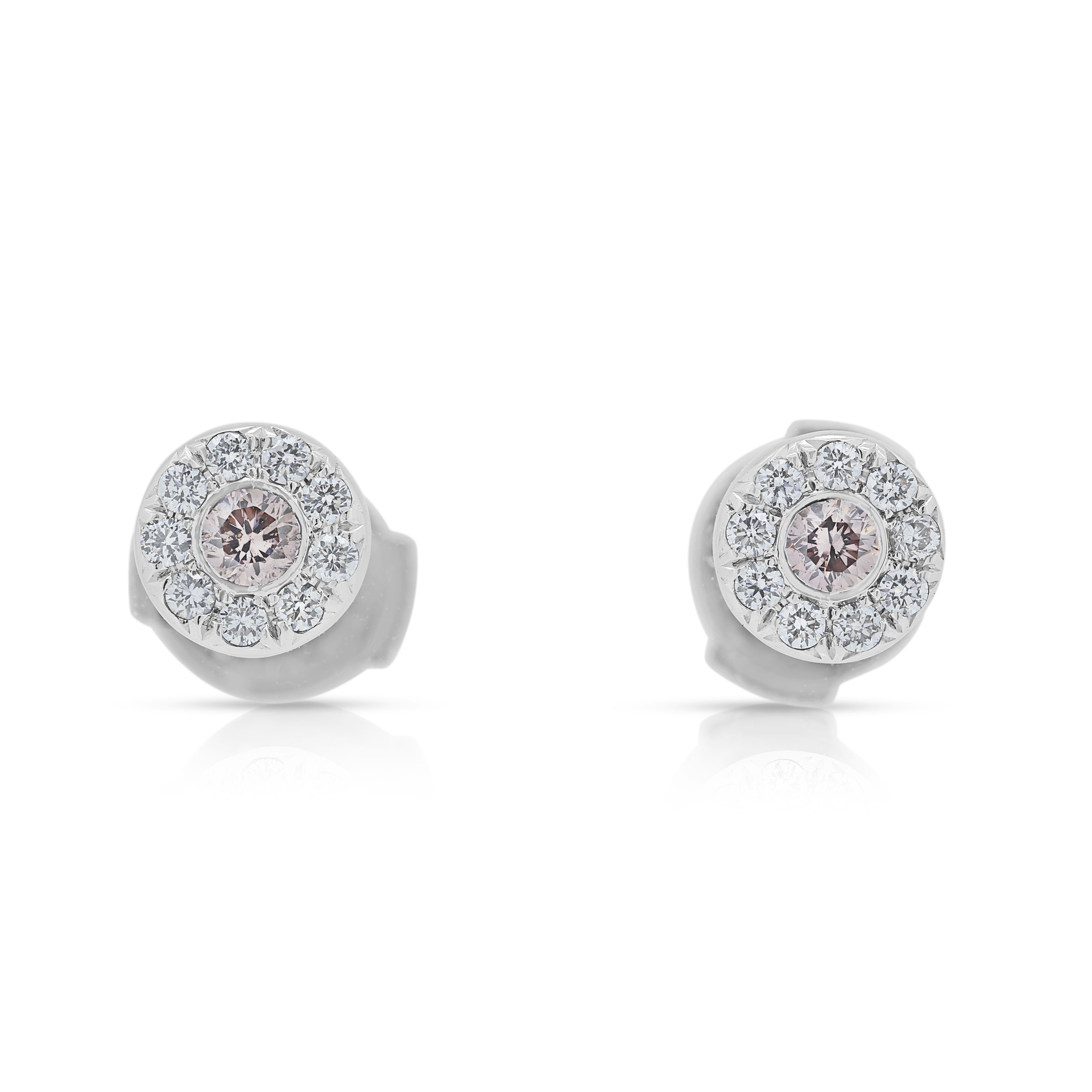 Chic 0.21ct Fancy Pink and White Natural Diamonds Stud Earrings in 18K White Gold