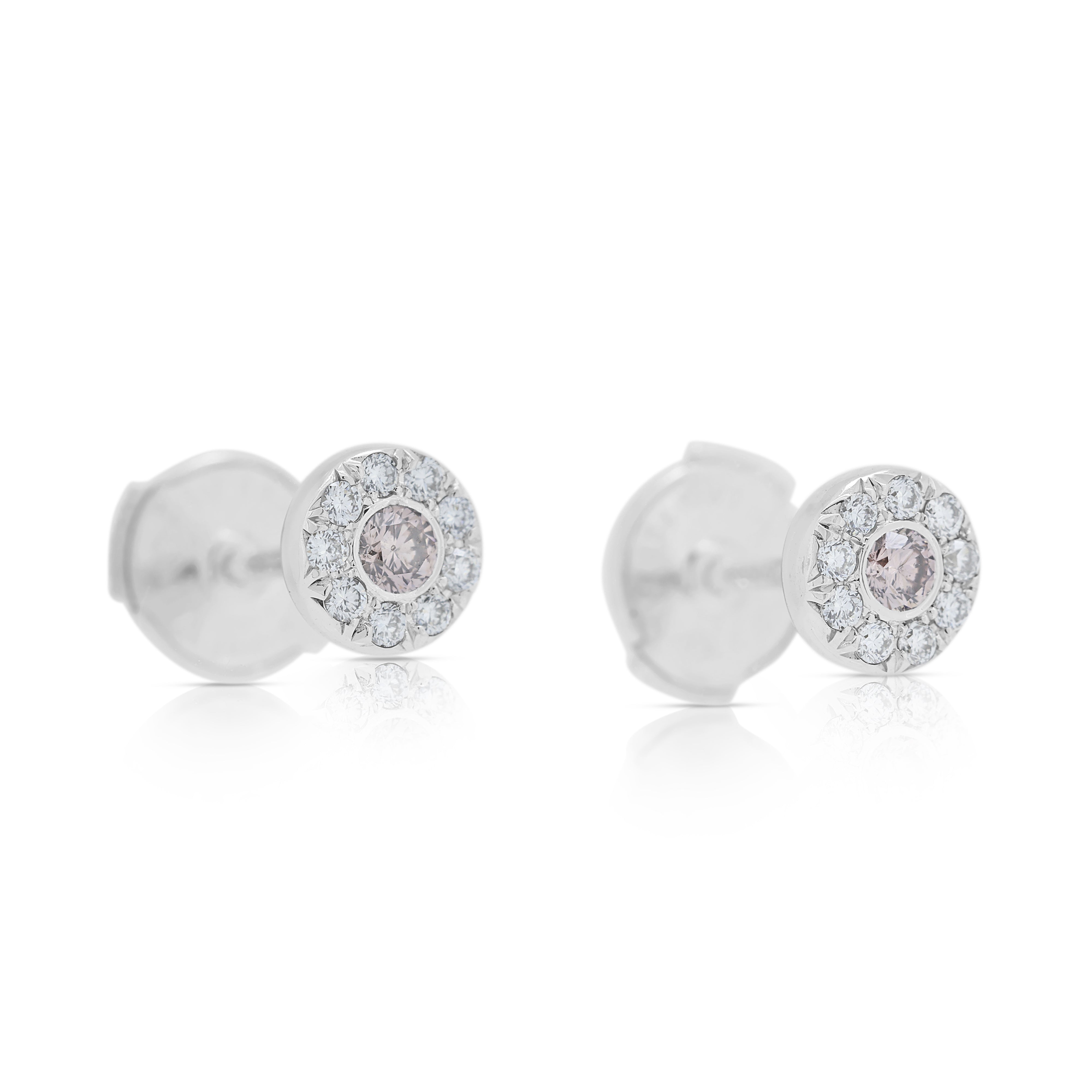 Chic 0.21ct Fancy Pink and White Natural Diamonds Stud Earrings in 18K White Gold