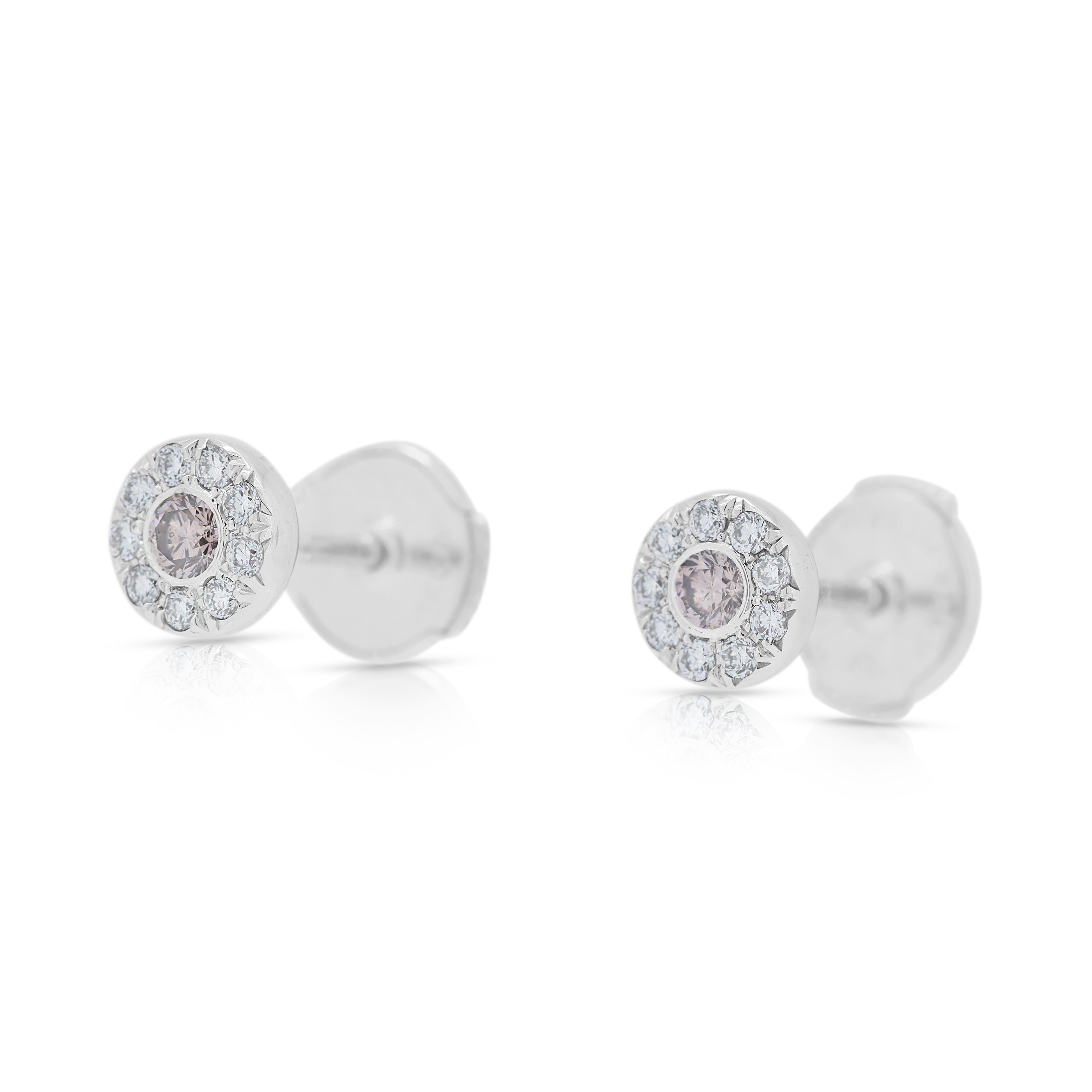 Chic 0.21ct Fancy Pink and White Natural Diamonds Stud Earrings in 18K White Gold