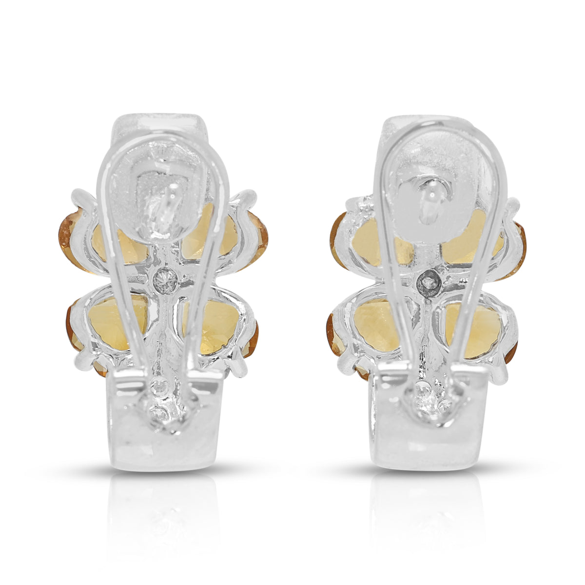 Radiant 2.40ct Citrine and 0.34ct Natural Diamond Flower Hoop Earrings in 18K White Gold