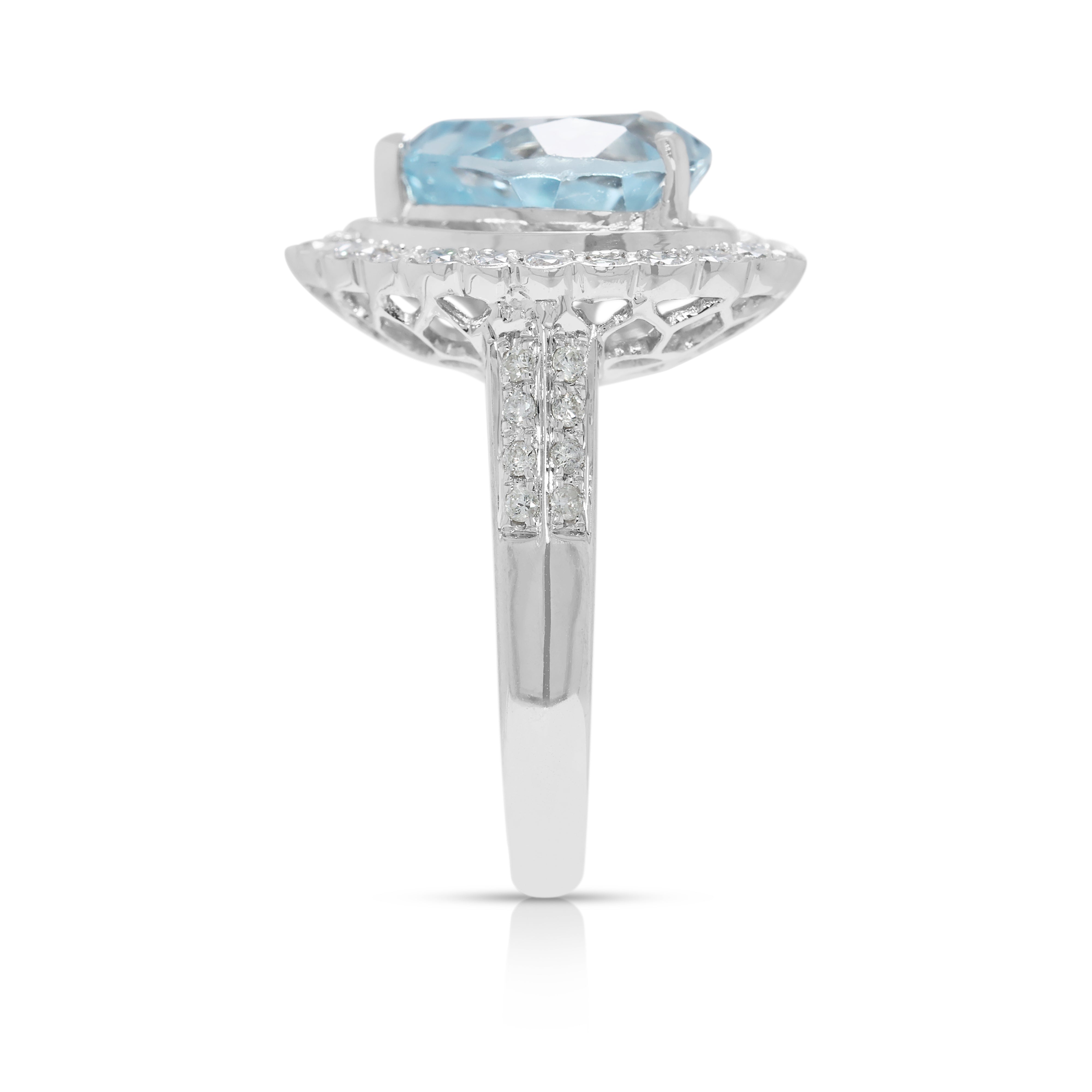 Magnificent 4.89ct Heart Topaz & Natural Diamond Halo Ring in 18K White Gold