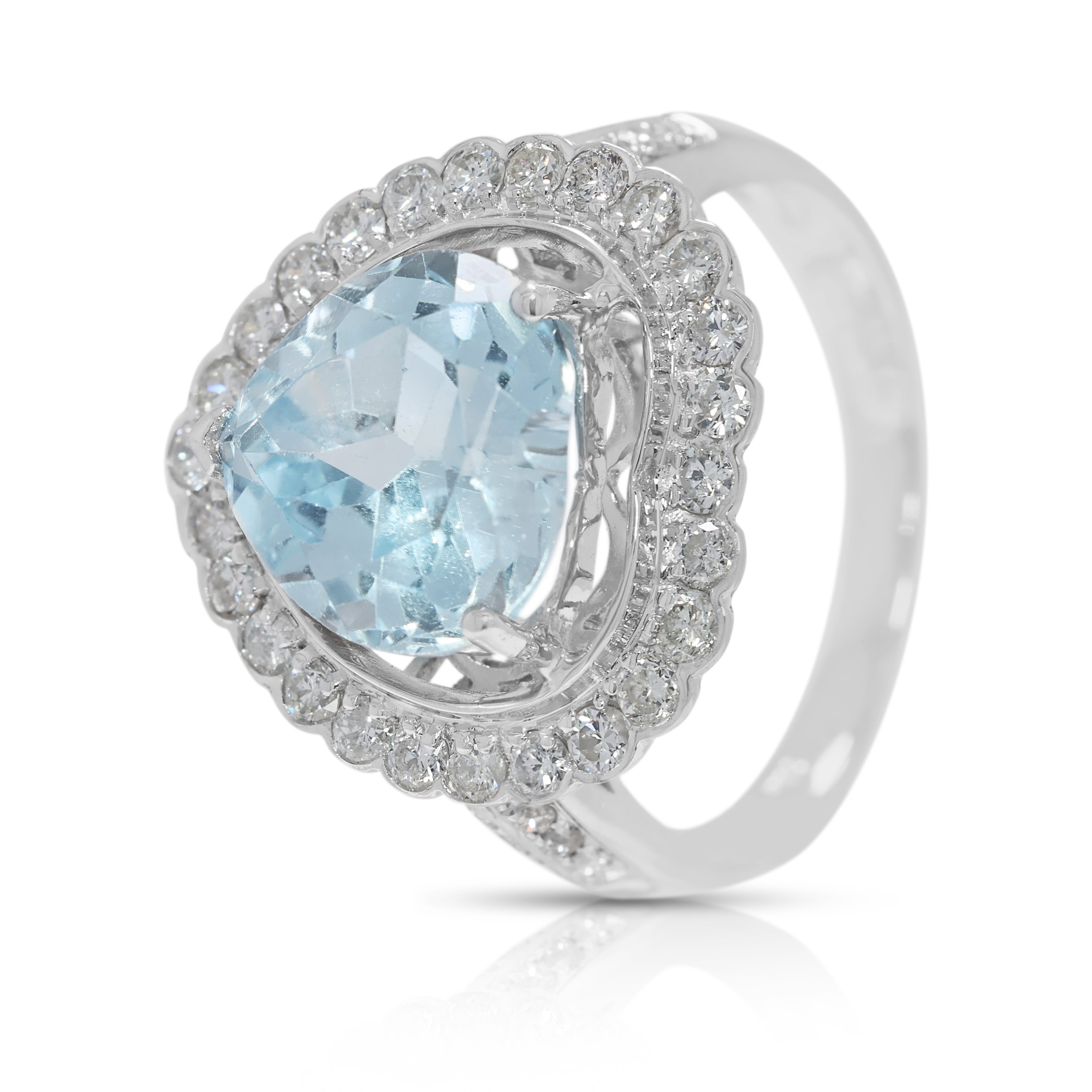 Magnificent 4.89ct Heart Topaz & Natural Diamond Halo Ring in 18K White Gold