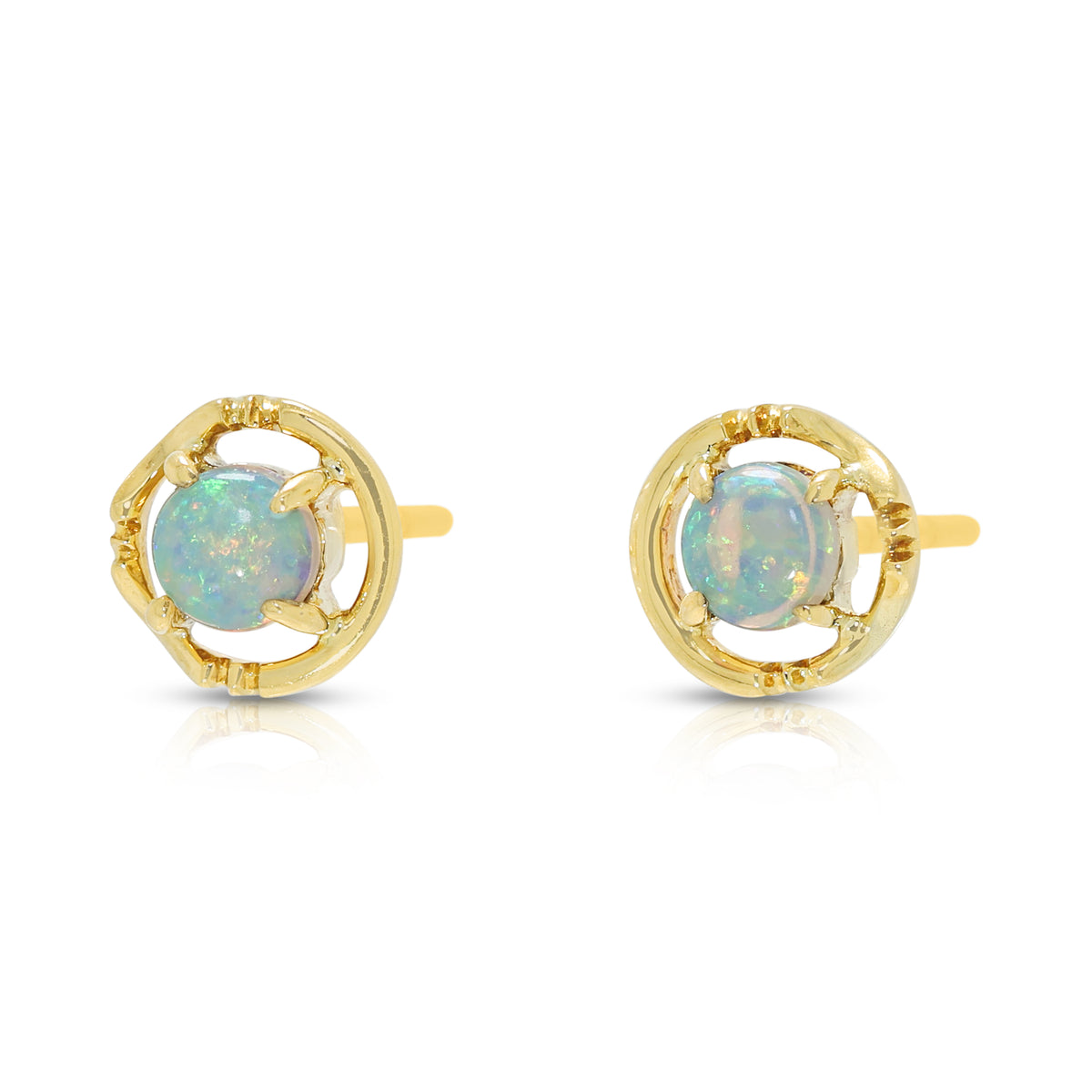 Elegant 0.08ct Blue Green Opal Stud Earrings in 18K Yellow Gold