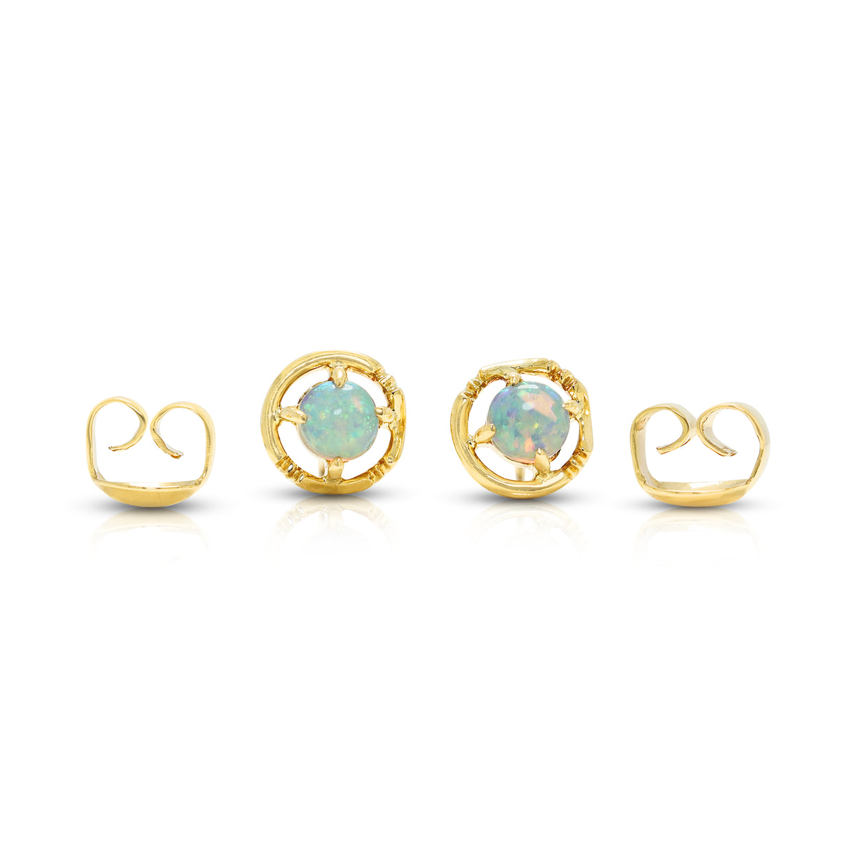 Elegant 0.08ct Blue Green Opal Stud Earrings in 18K Yellow Gold
