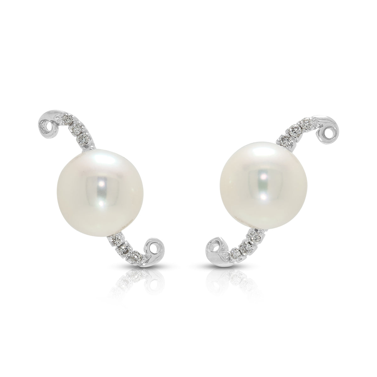 Ethereal 7-7.5mm Pink Akoya Pearl and 0.09ct Natural Diamond Crescent Wave Studs in 18K White Gold