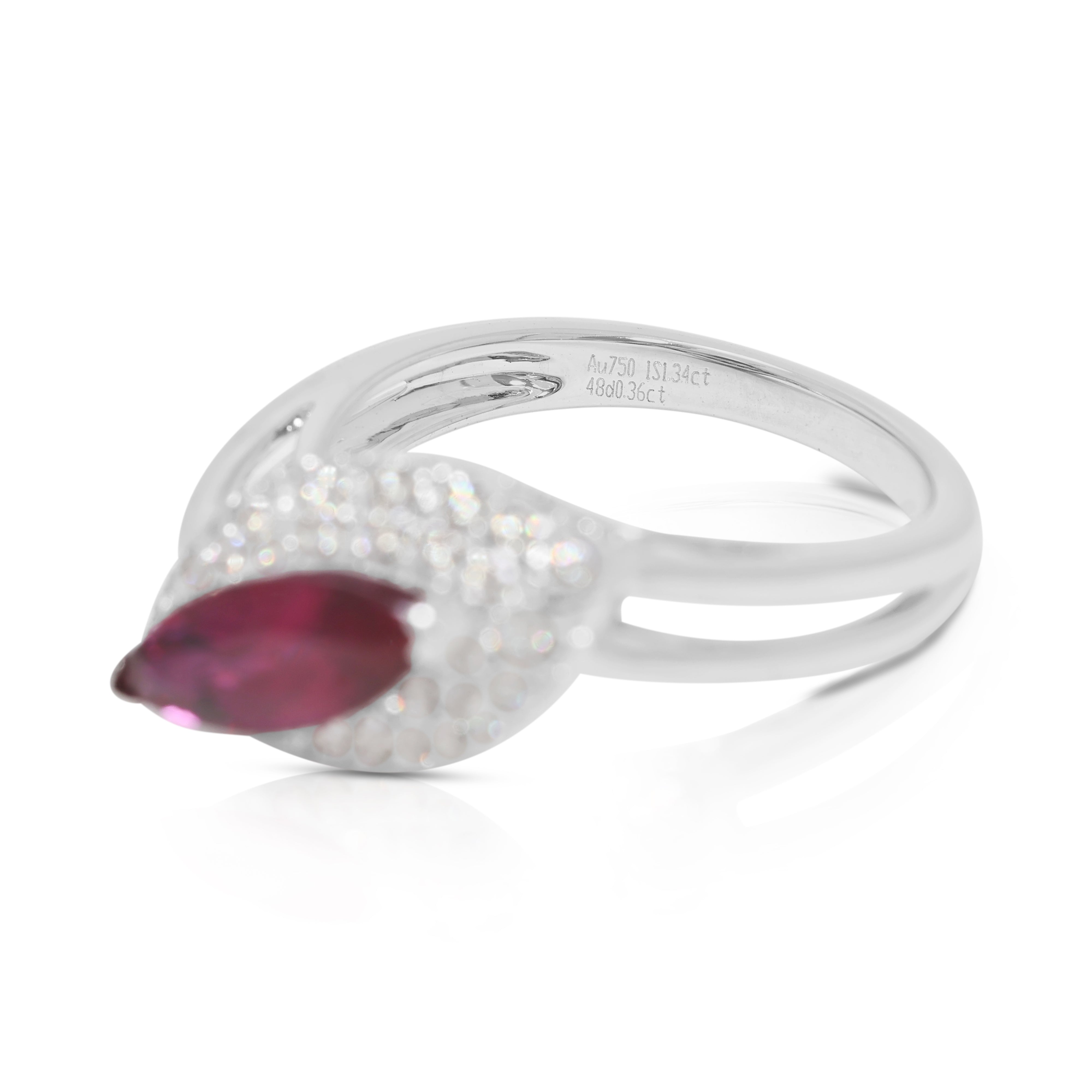 Elegant 1.70ct Marquise Ruby & Natural Diamond Halo Ring in 18K White Gold