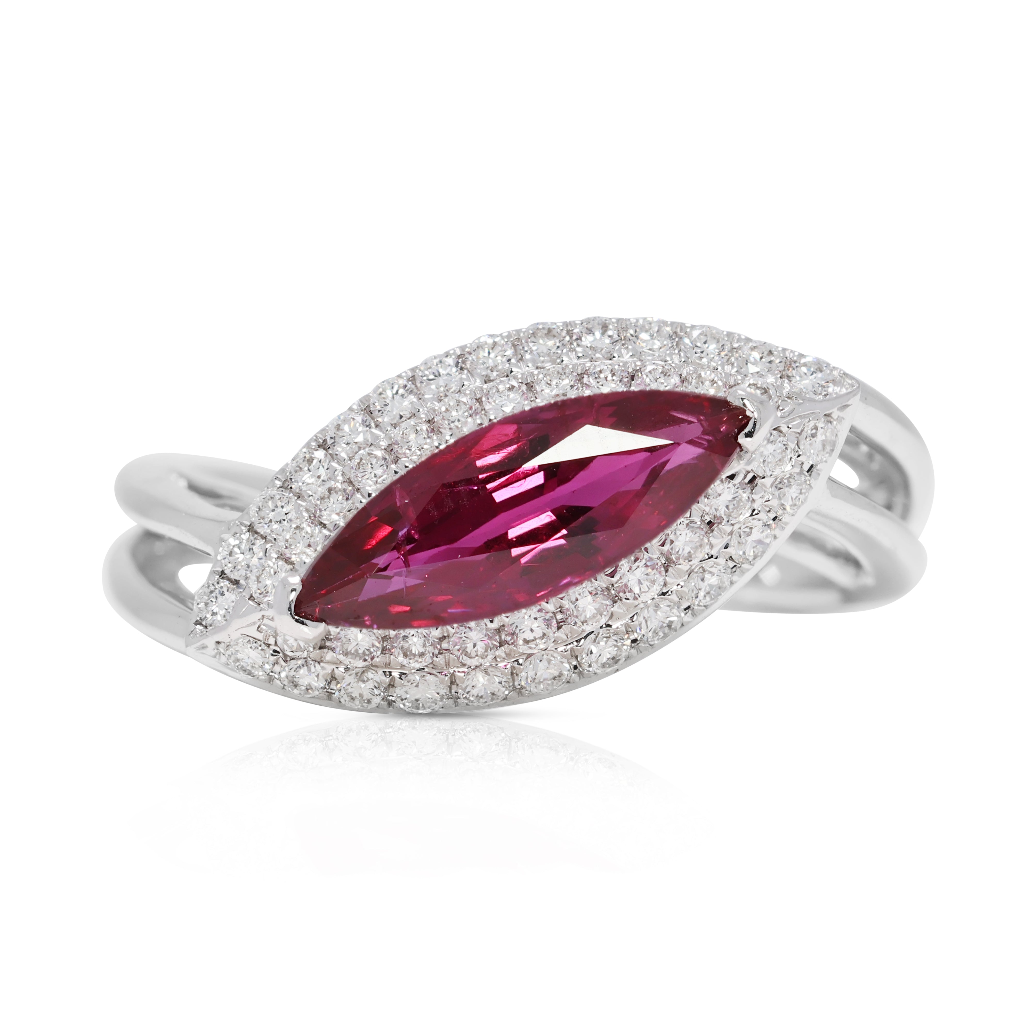 Elegant 1.70ct Marquise Ruby & Natural Diamond Halo Ring in 18K White Gold