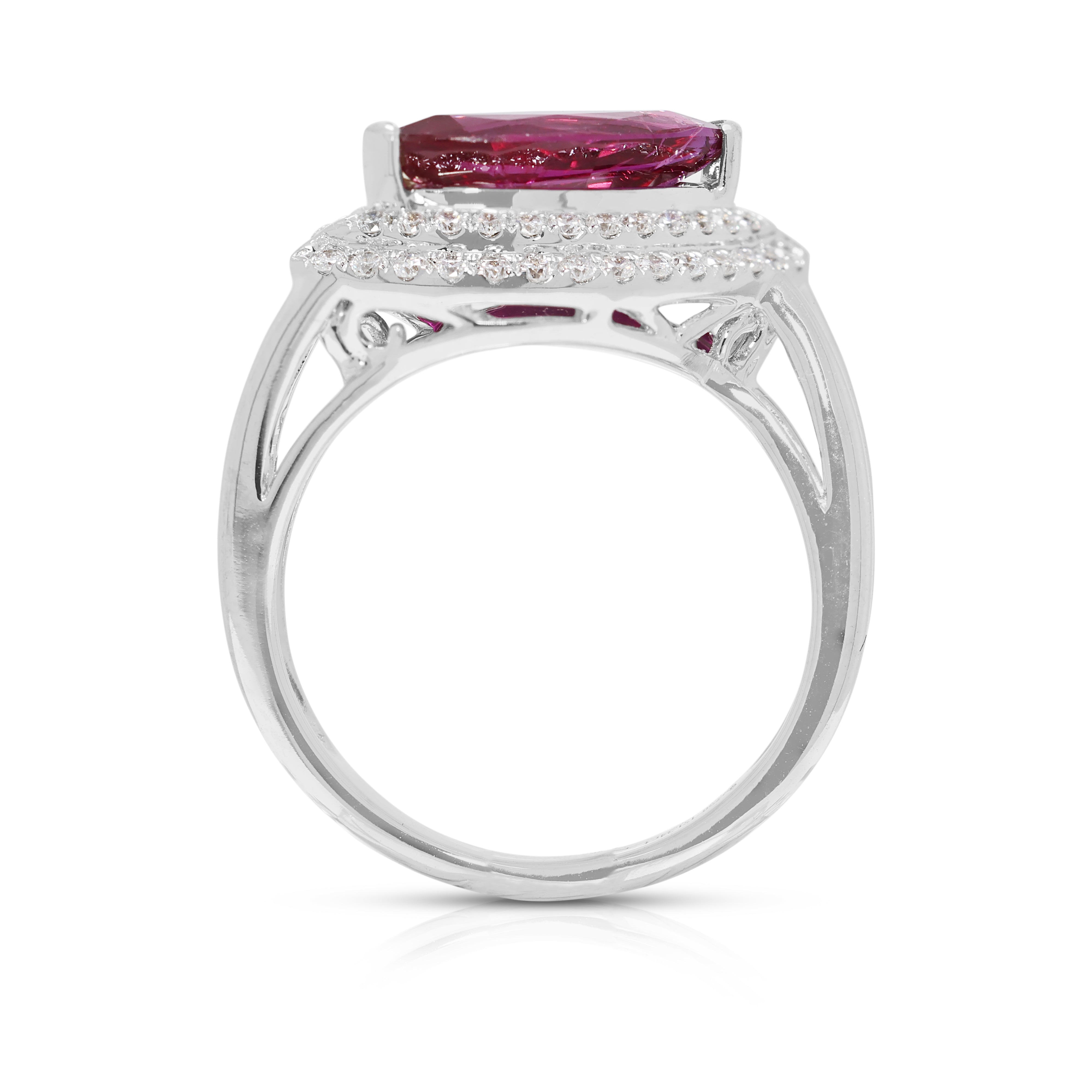 Elegant 1.70ct Marquise Ruby & Natural Diamond Halo Ring in 18K White Gold