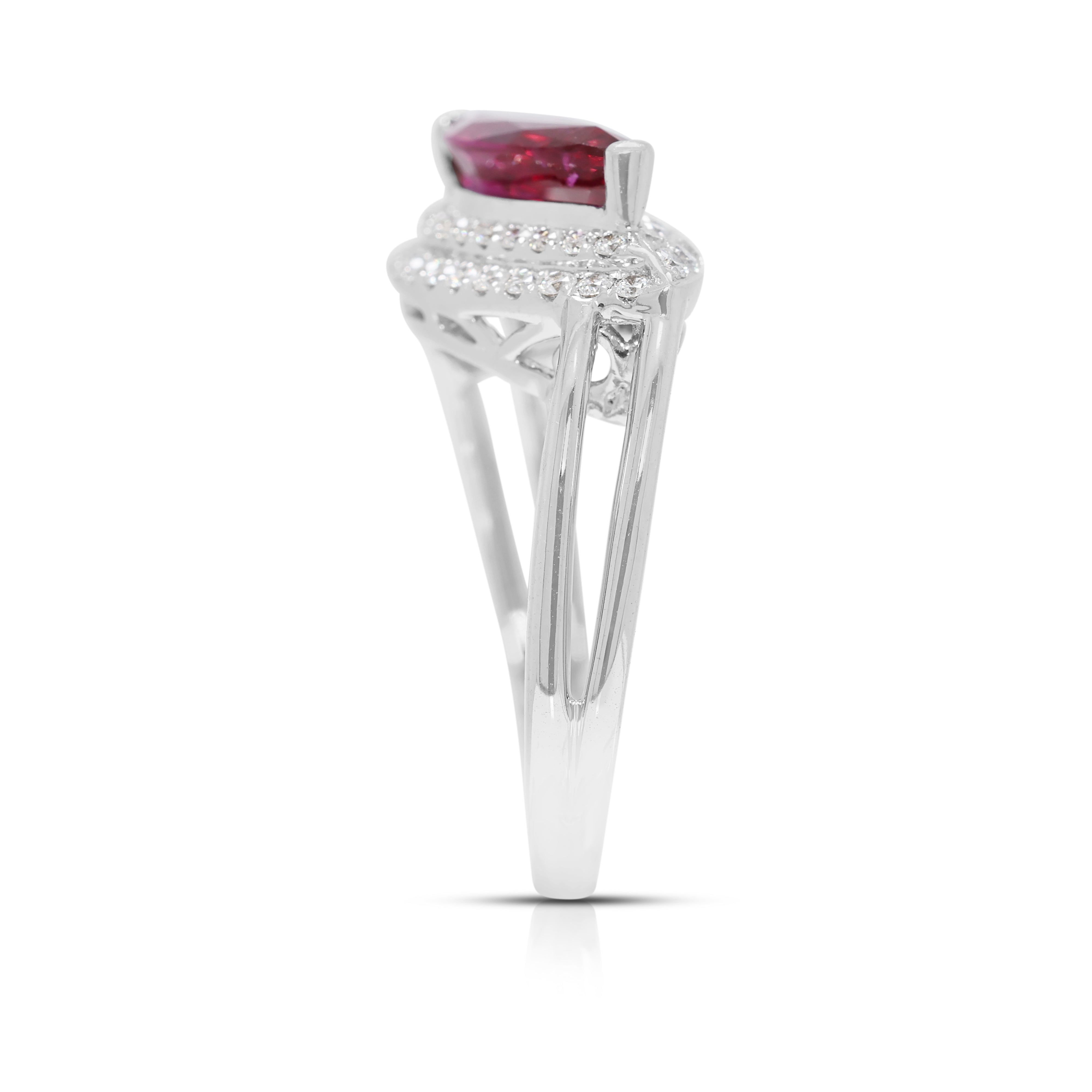 Elegant 1.70ct Marquise Ruby & Natural Diamond Halo Ring in 18K White Gold