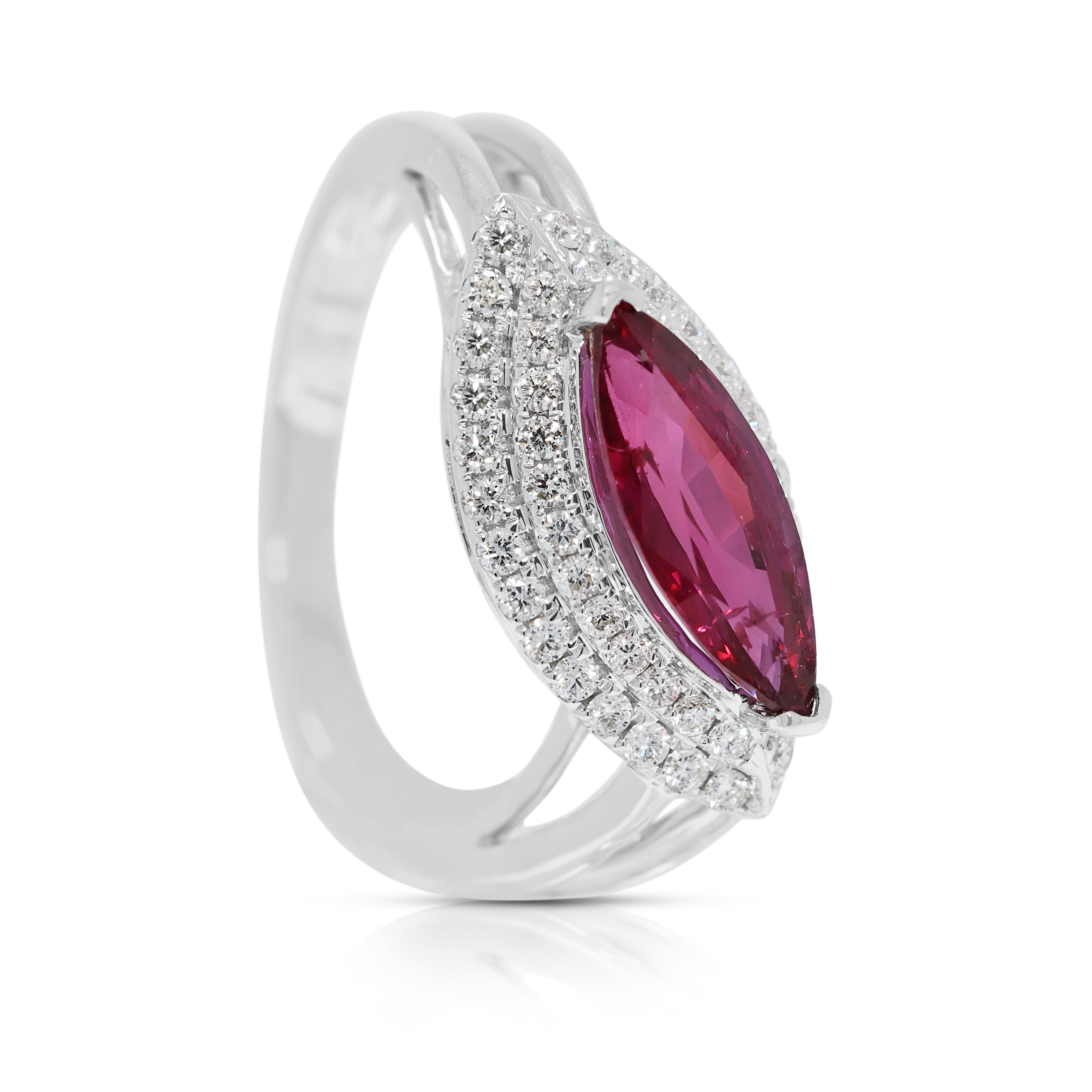 Elegant 1.70ct Marquise Ruby & Natural Diamond Halo Ring in 18K White Gold