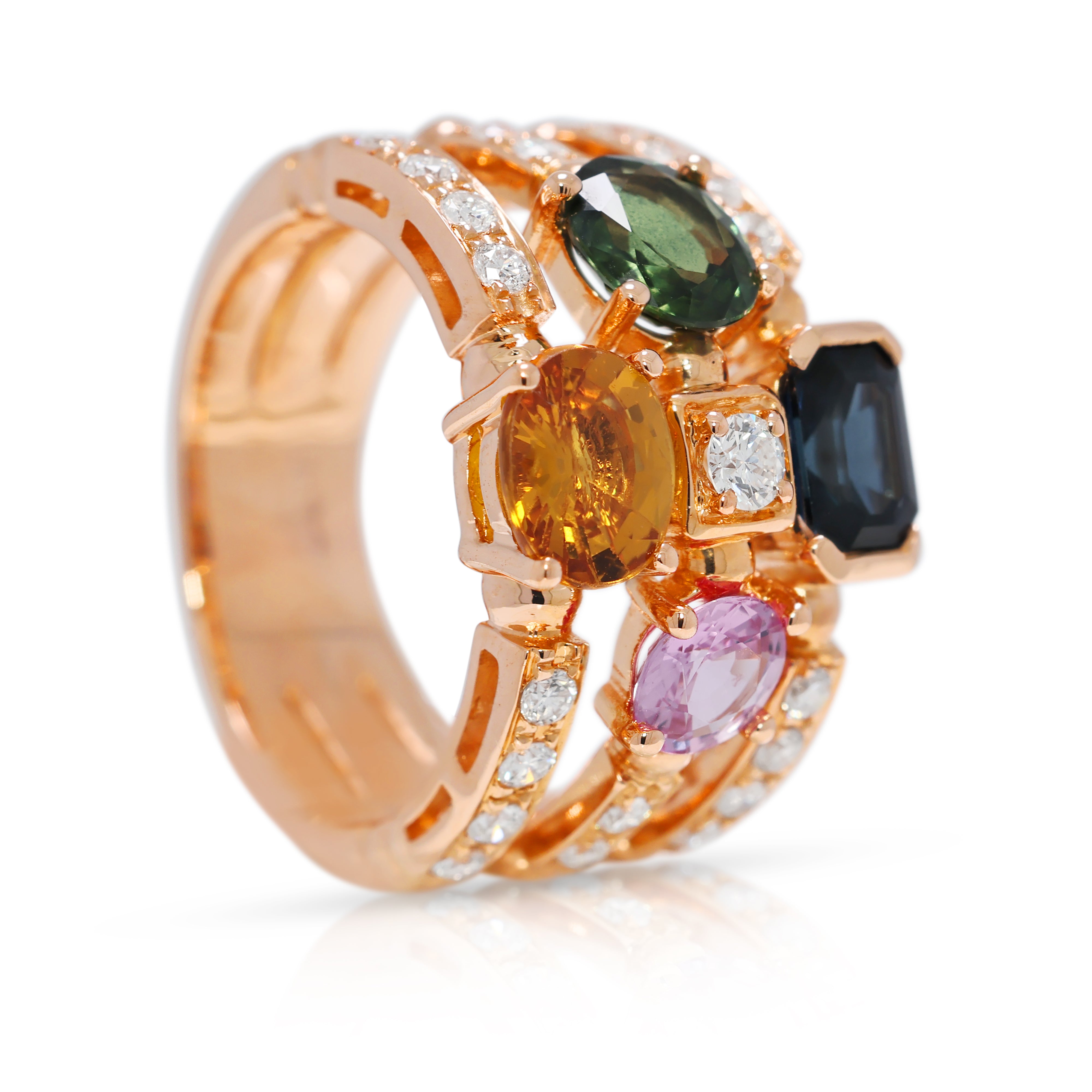 Vibrant 2.83ct Sapphire & Natural Diamond Band Ring in 18K Yellow Gold