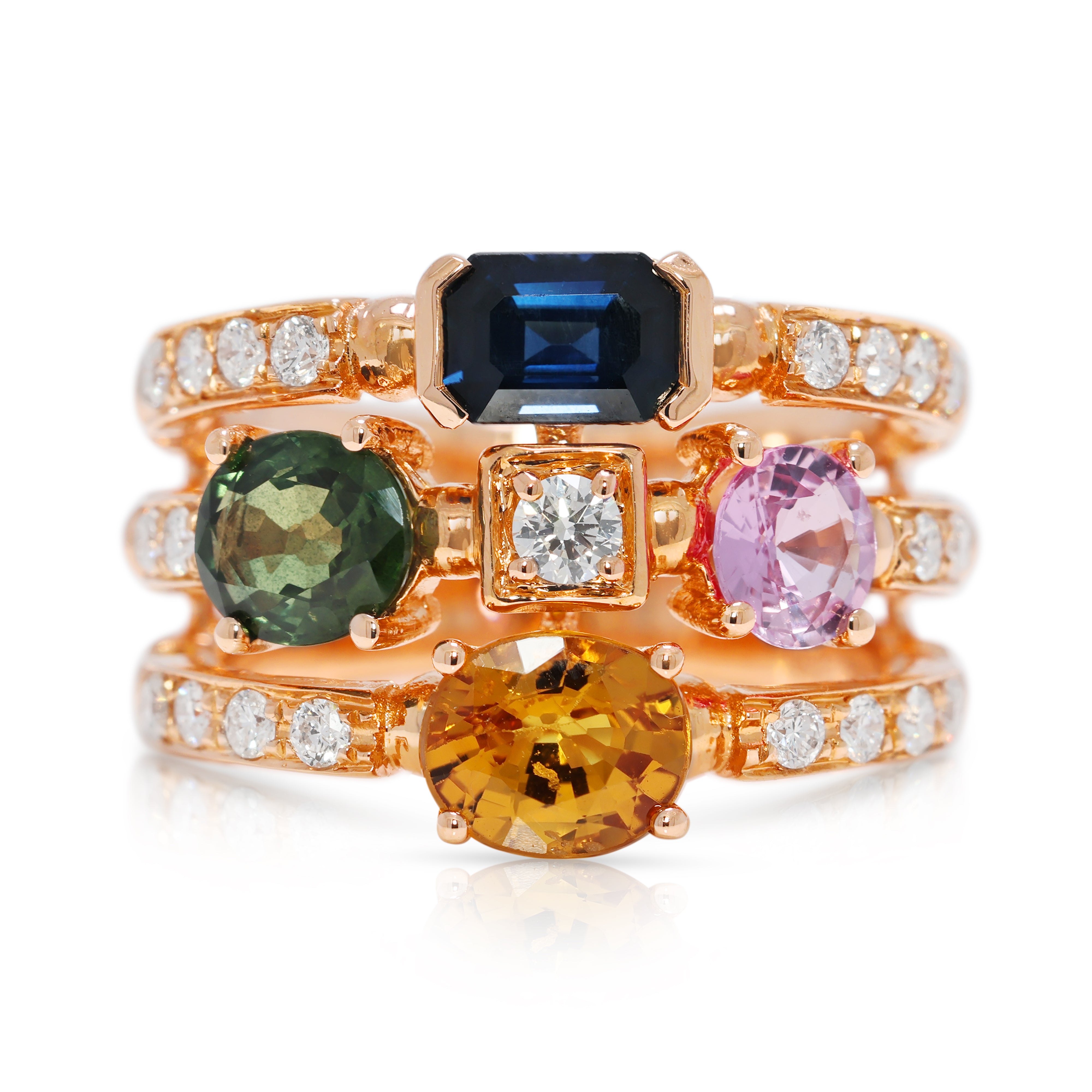 Vibrant 2.83ct Sapphire & Natural Diamond Band Ring in 18K Yellow Gold