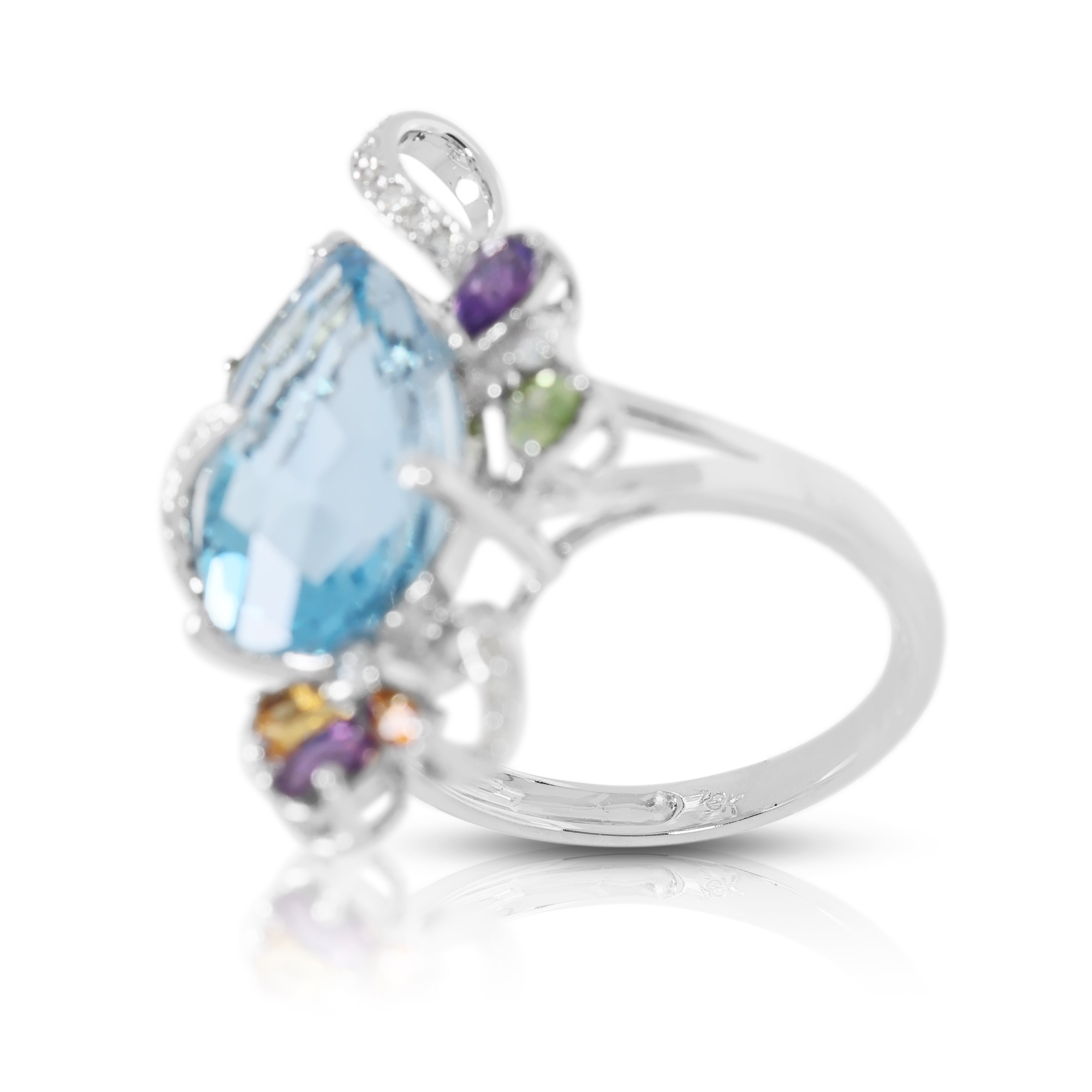 Majestic 8.72ct Blue Topaz & Multi-Gem with Natural Diamond Cocktail Ring in 18K White Gold