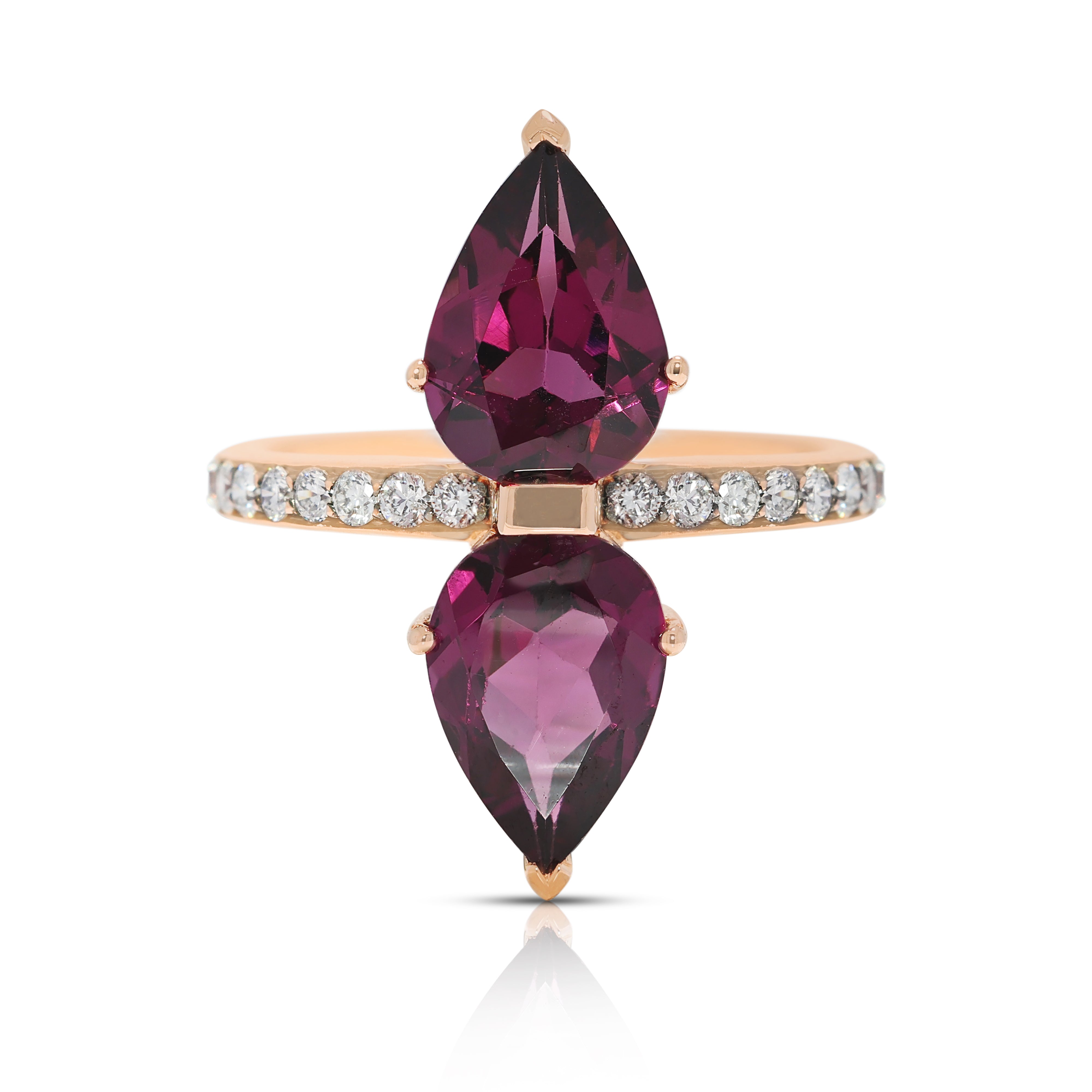 Alluring 3.10ct Purple Tourmaline & Natural Diamond Double Pear Ring in 14K Rose Gold