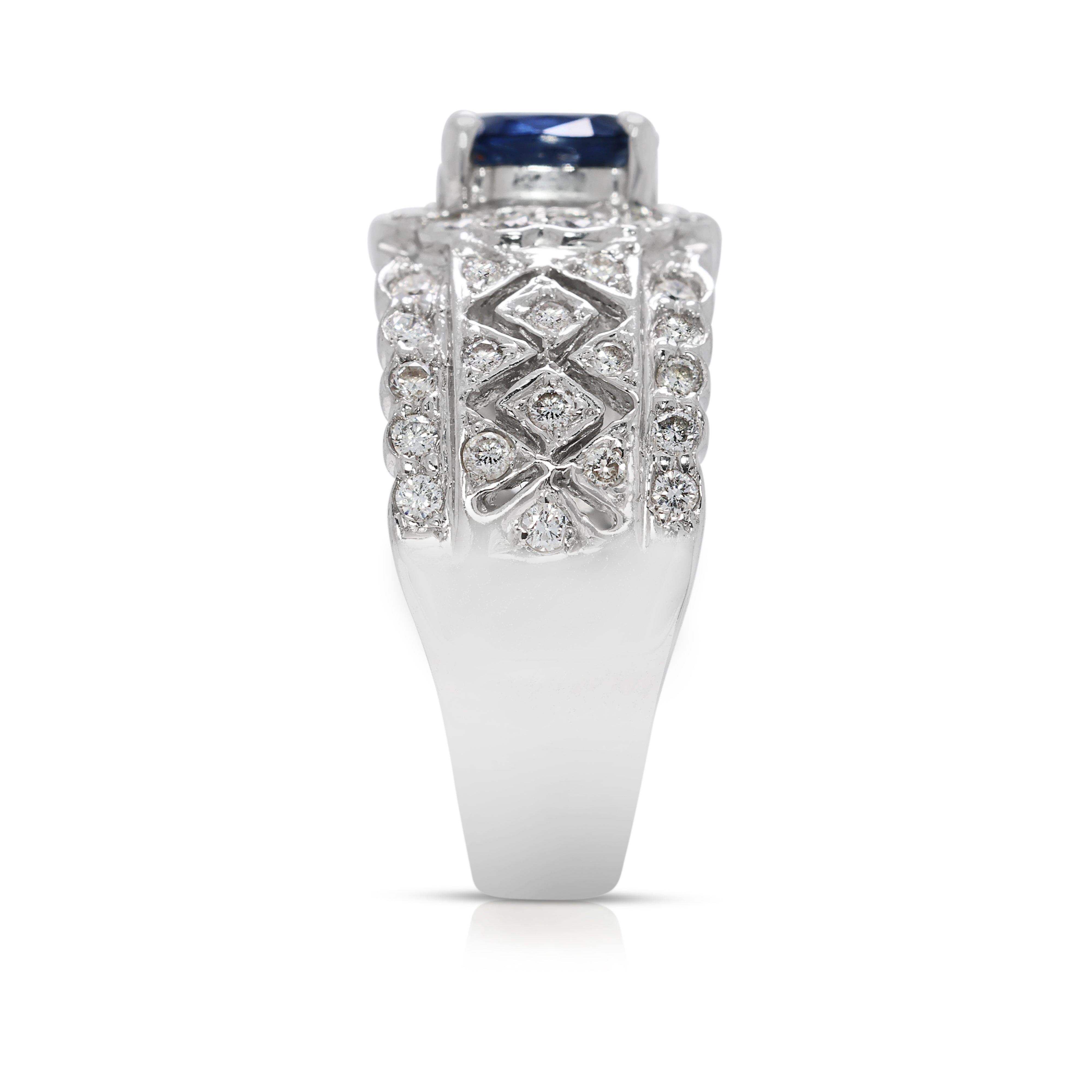 Timeless 1ct Oval Sapphire & Natural Diamond Ring in 18K White Gold - NGI Certified
