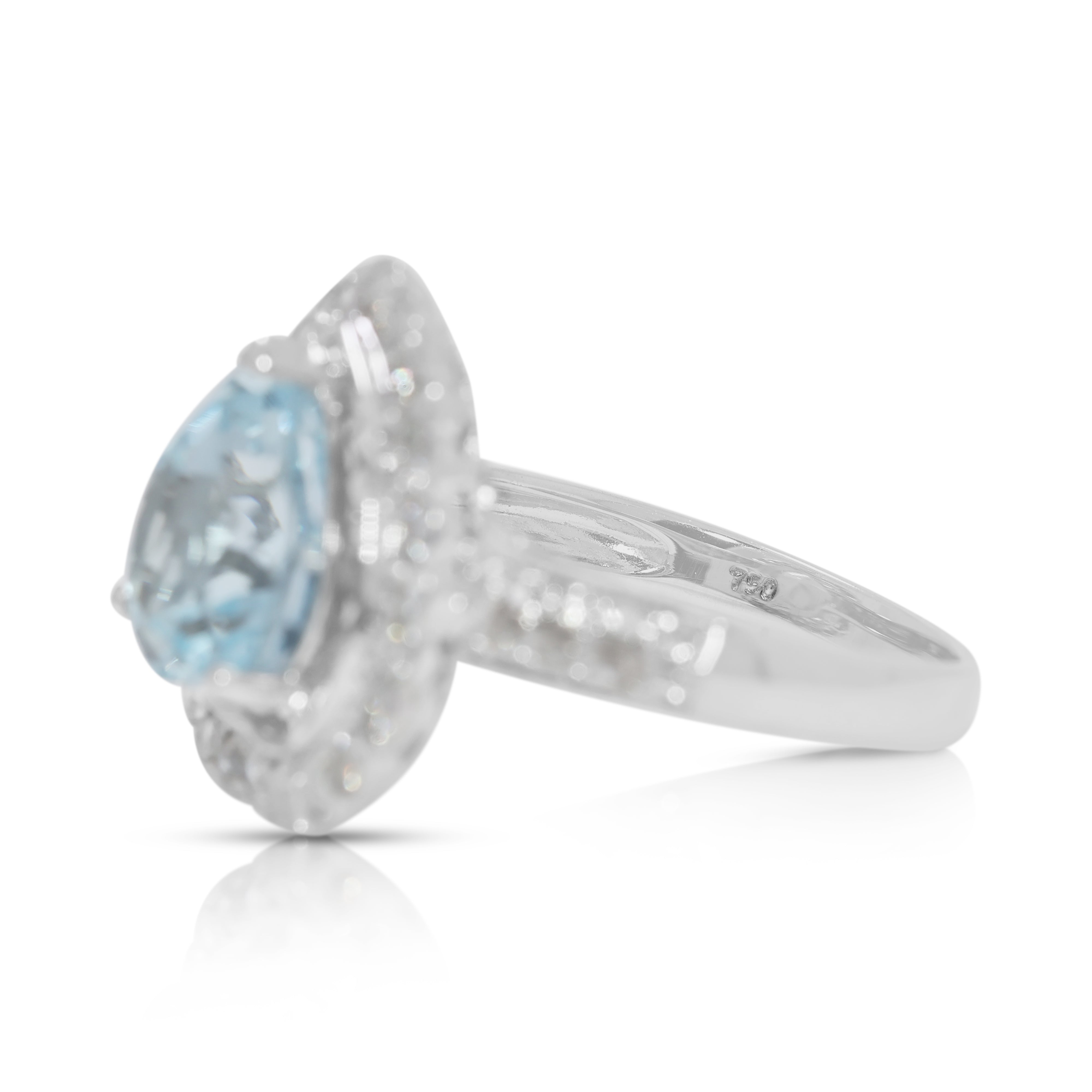 Magnificent 4.89ct Heart Topaz & Natural Diamond Halo Ring in 18K White Gold