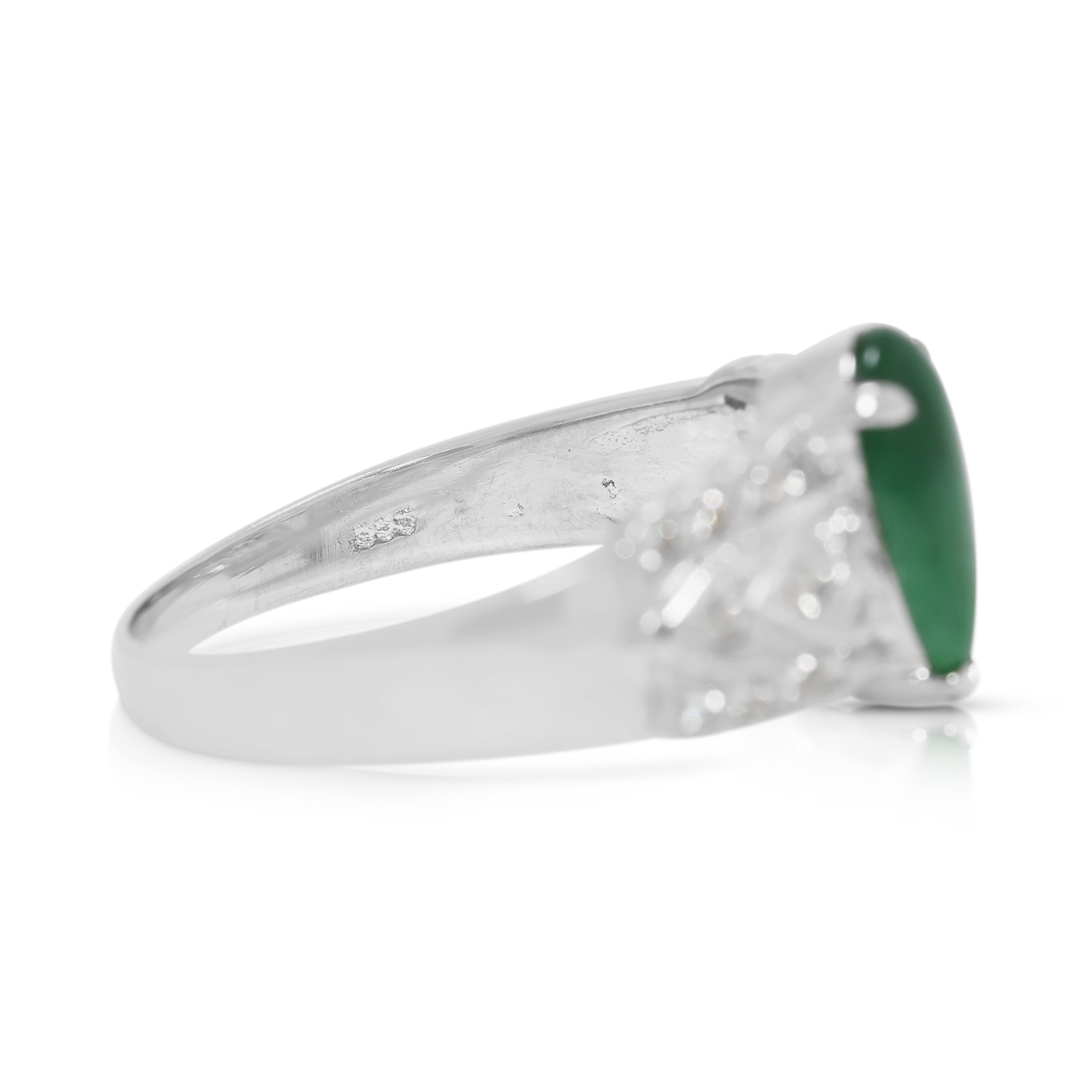 Refined 0.60ct Pear-Shape Jade and Natural Diamond Ring in 14K White Gold