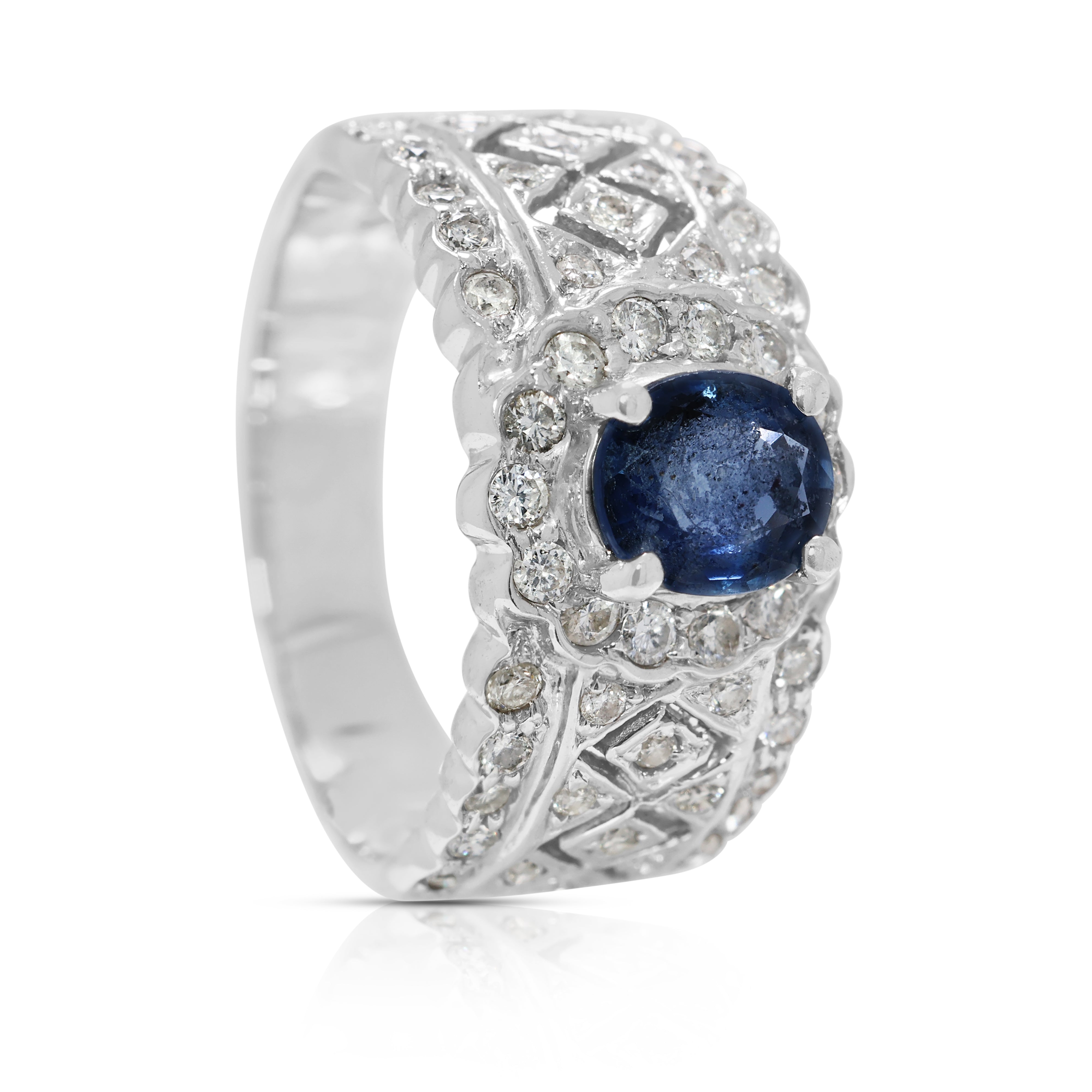 Timeless 1ct Oval Sapphire & Natural Diamond Ring in 18K White Gold - NGI Certified