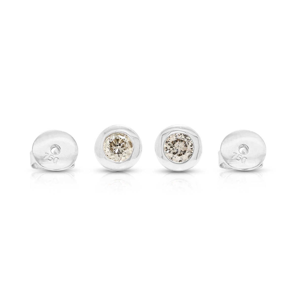 Radiant 0.20ct Natural Diamond Solitaire Bezel Studs in 18K White Gold
