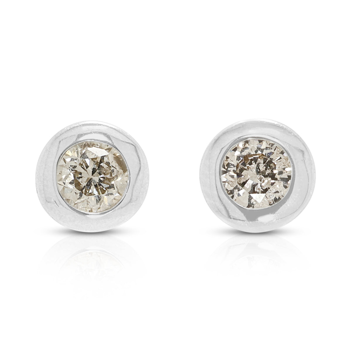 Radiant 0.20ct Natural Diamond Solitaire Bezel Studs in 18K White Gold