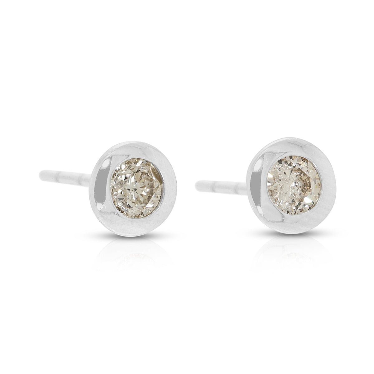 Radiant 0.20ct Natural Diamond Solitaire Bezel Studs in 18K White Gold