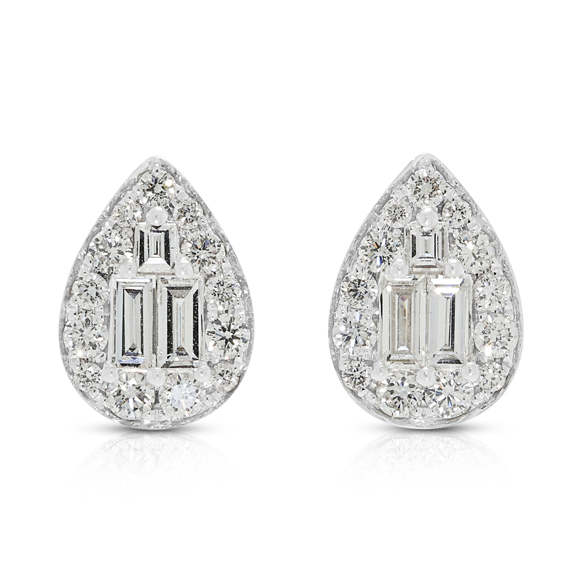 Radiant 1.13ct Diamond Teardrop Cluster Stud Earrings 18K White Gold