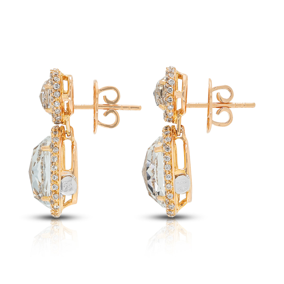 Glorious 8.88ct White Topaz and 1.17ct Natural Diamond Halo Dangling Earrings in 18K Rose Gold