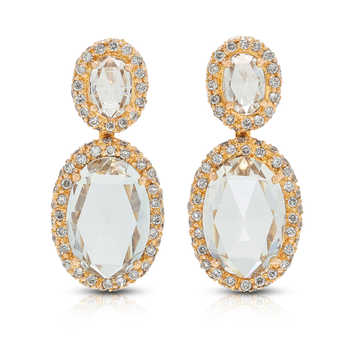 Glorious 8.88ct White Topaz and 1.17ct Natural Diamond Halo Dangling Earrings in 18K Rose Gold