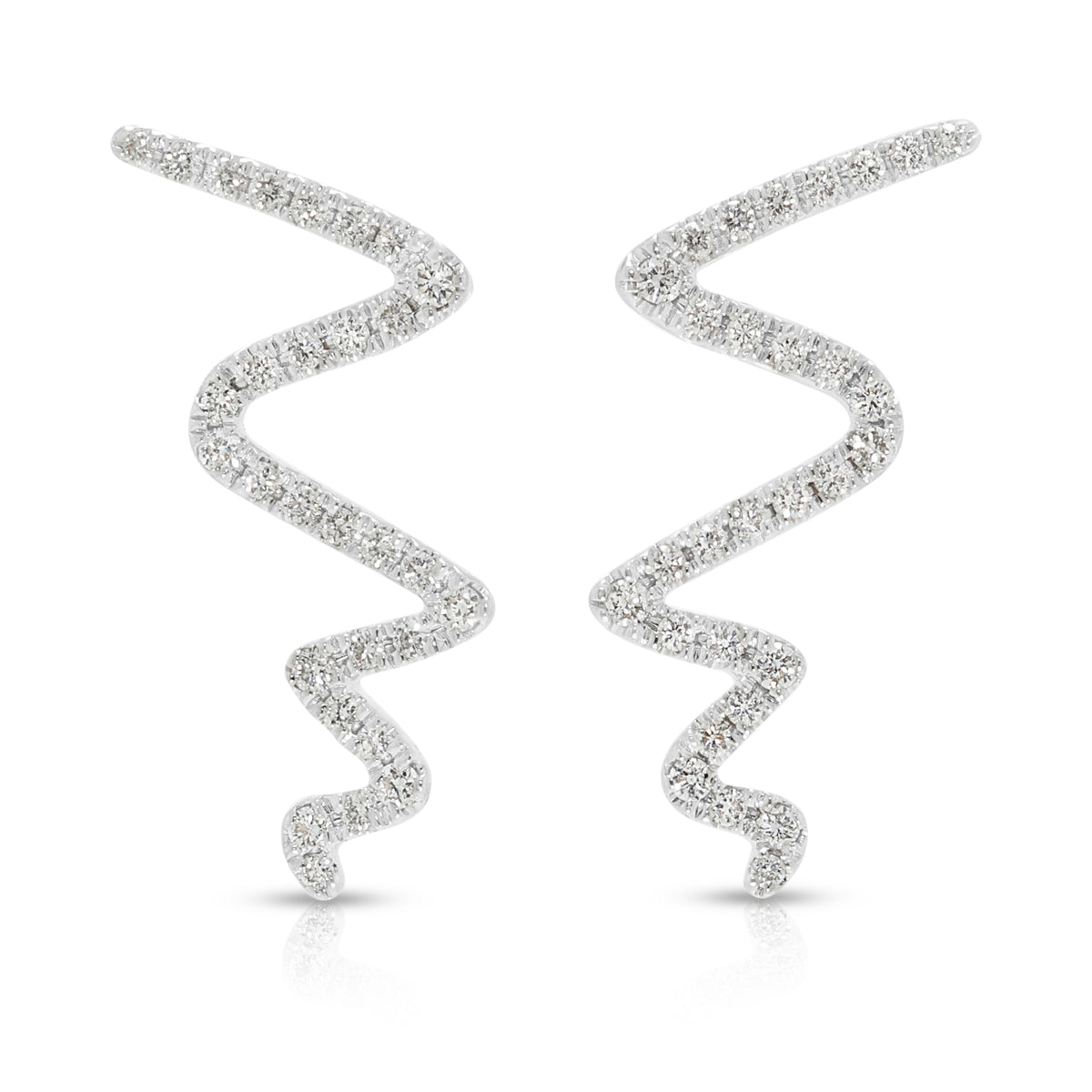 Scintillating 0.23ct Natural Diamond Zigzag Wave Stud Earrings in 18K White Gold