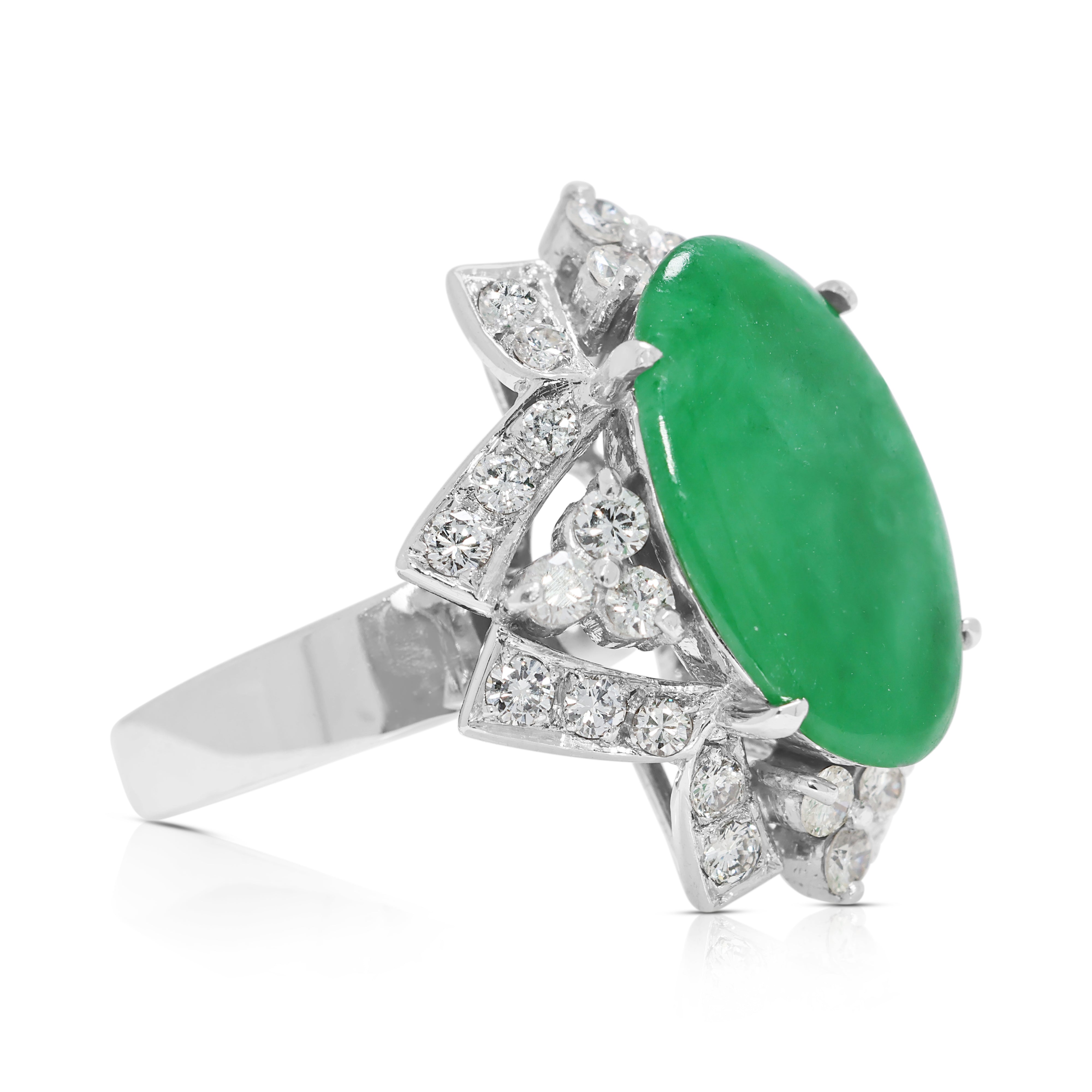 Graceful 1.64ct Jade & Natural Diamond Ring in 7K White Gold