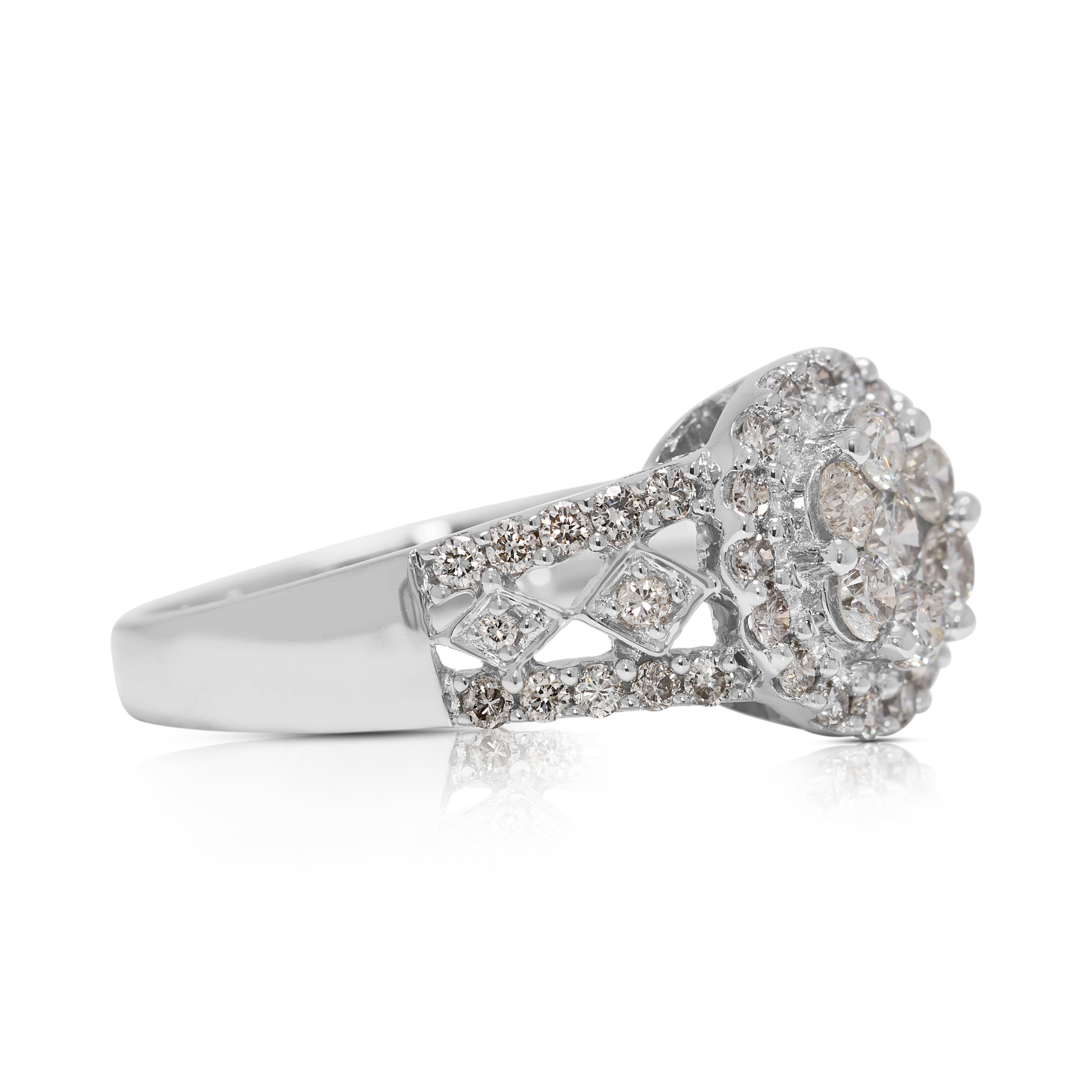 Dazzling 0.70ct Natural Diamond Cluster Halo Ring in 18K White Gold