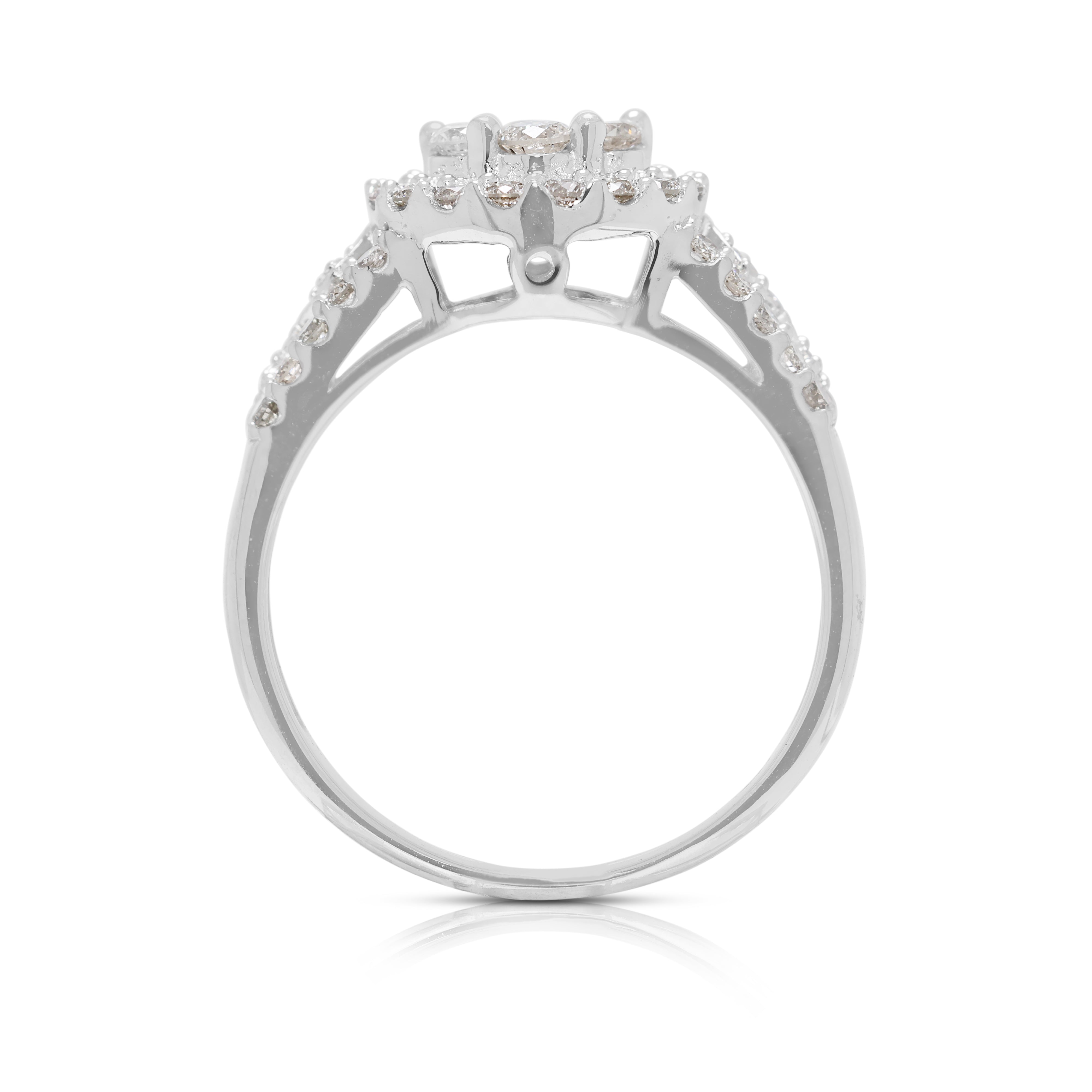 Dazzling 0.70ct Natural Diamond Cluster Halo Ring in 18K White Gold