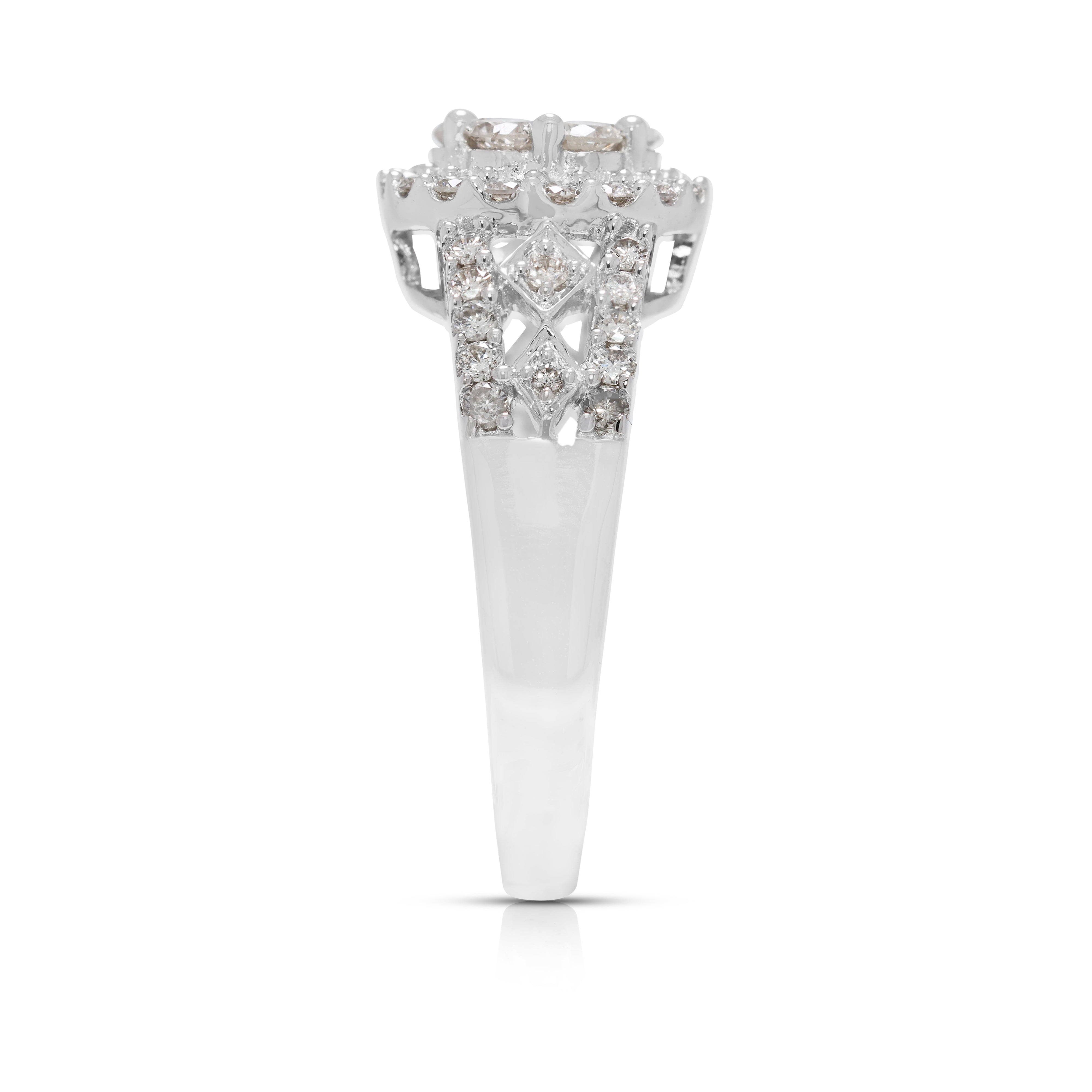 Dazzling 0.70ct Natural Diamond Cluster Halo Ring in 18K White Gold