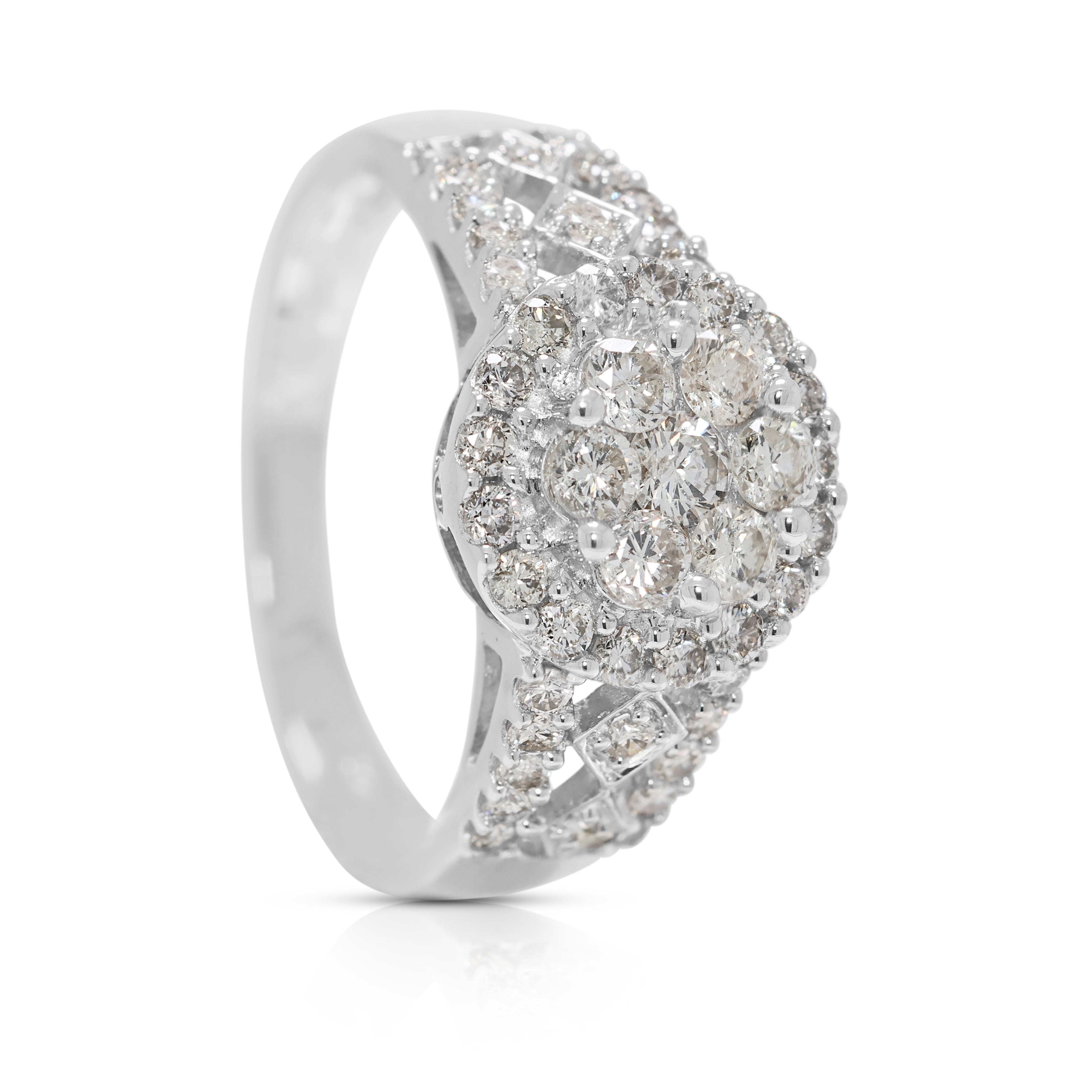 Dazzling 0.70ct Natural Diamond Cluster Halo Ring in 18K White Gold